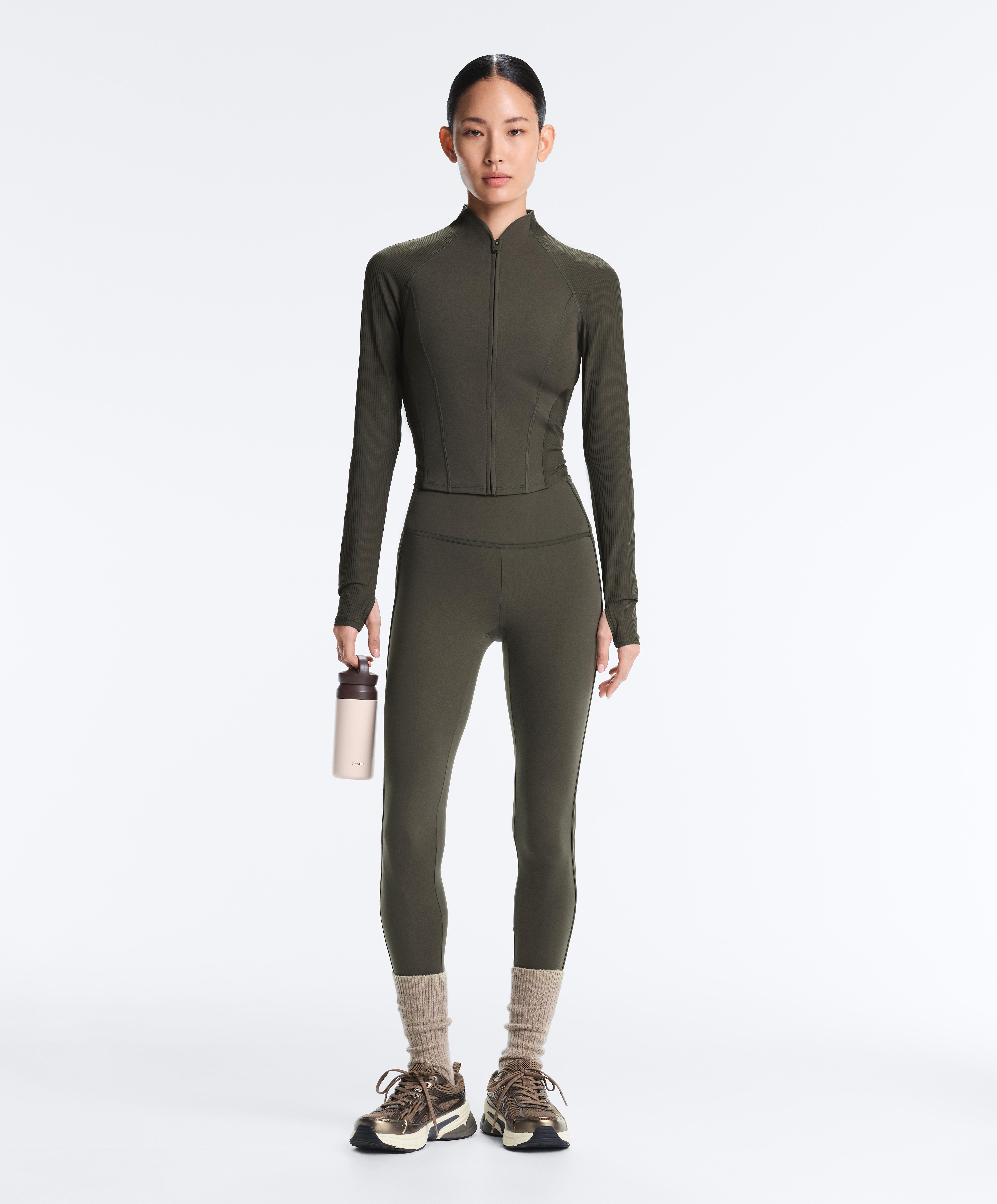 Green Comfortlux rib ankle-length high-rise total look