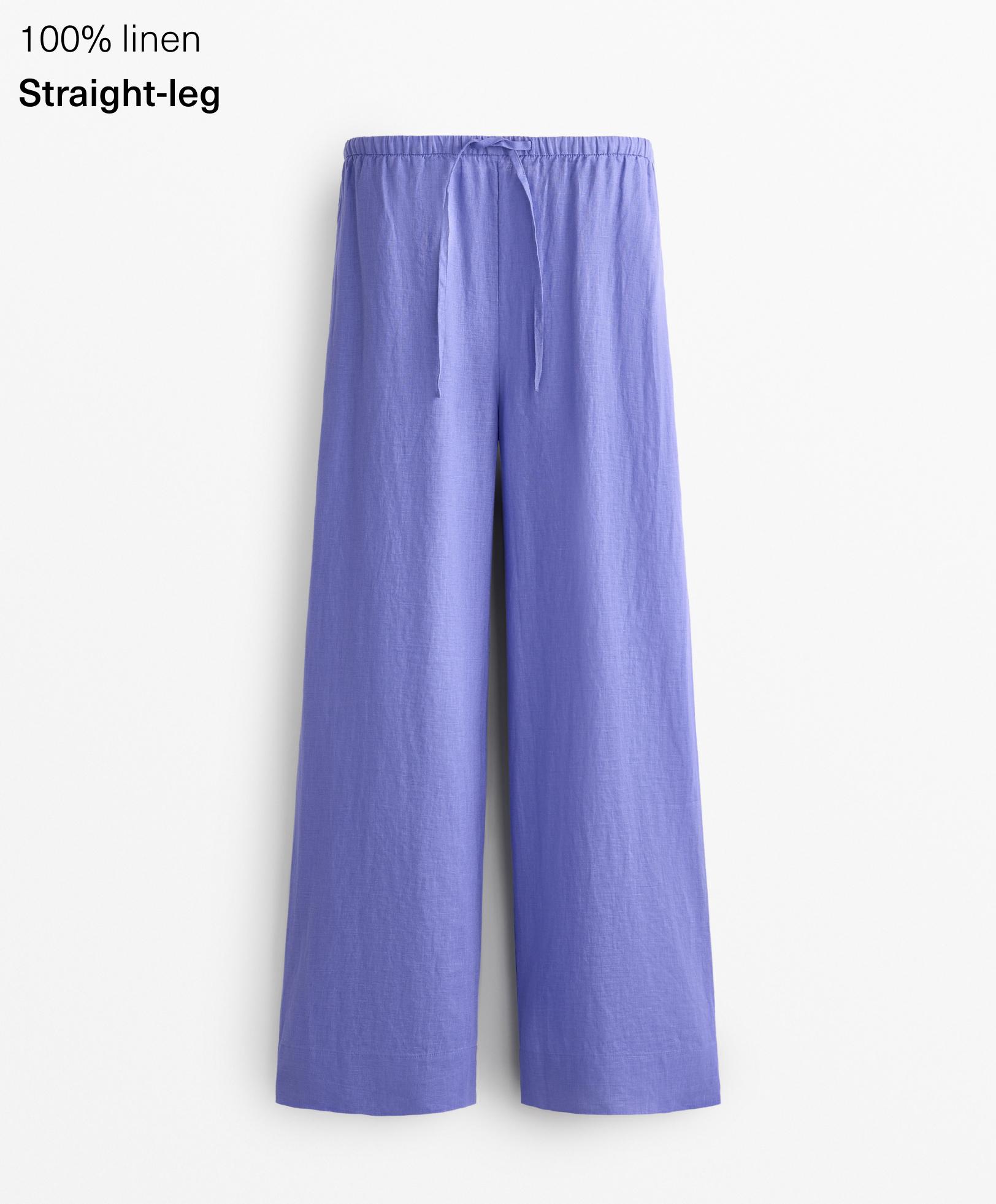 100% linen straight-leg trousers