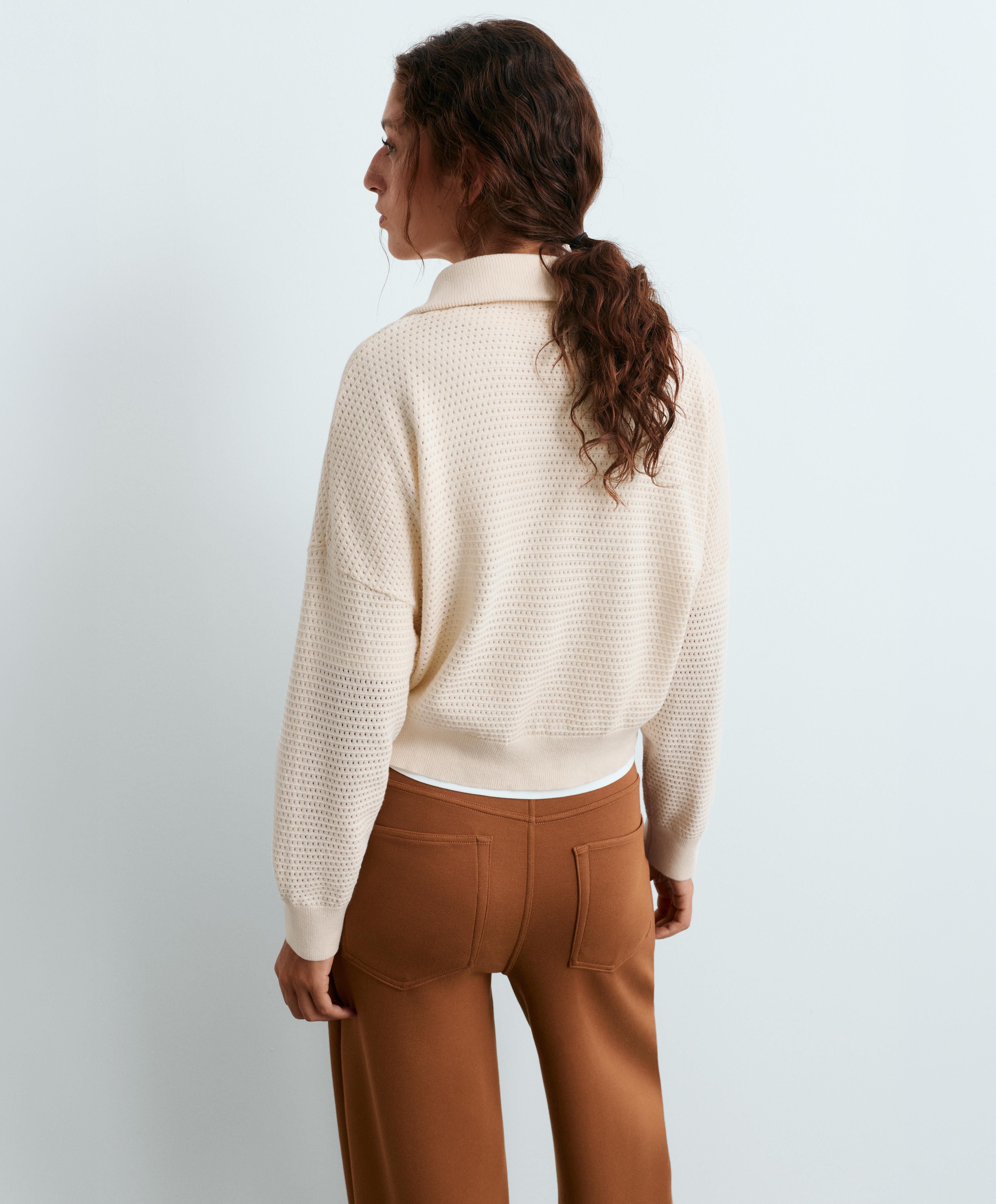 Cotton-blend open knit jumper — PALE ECRU