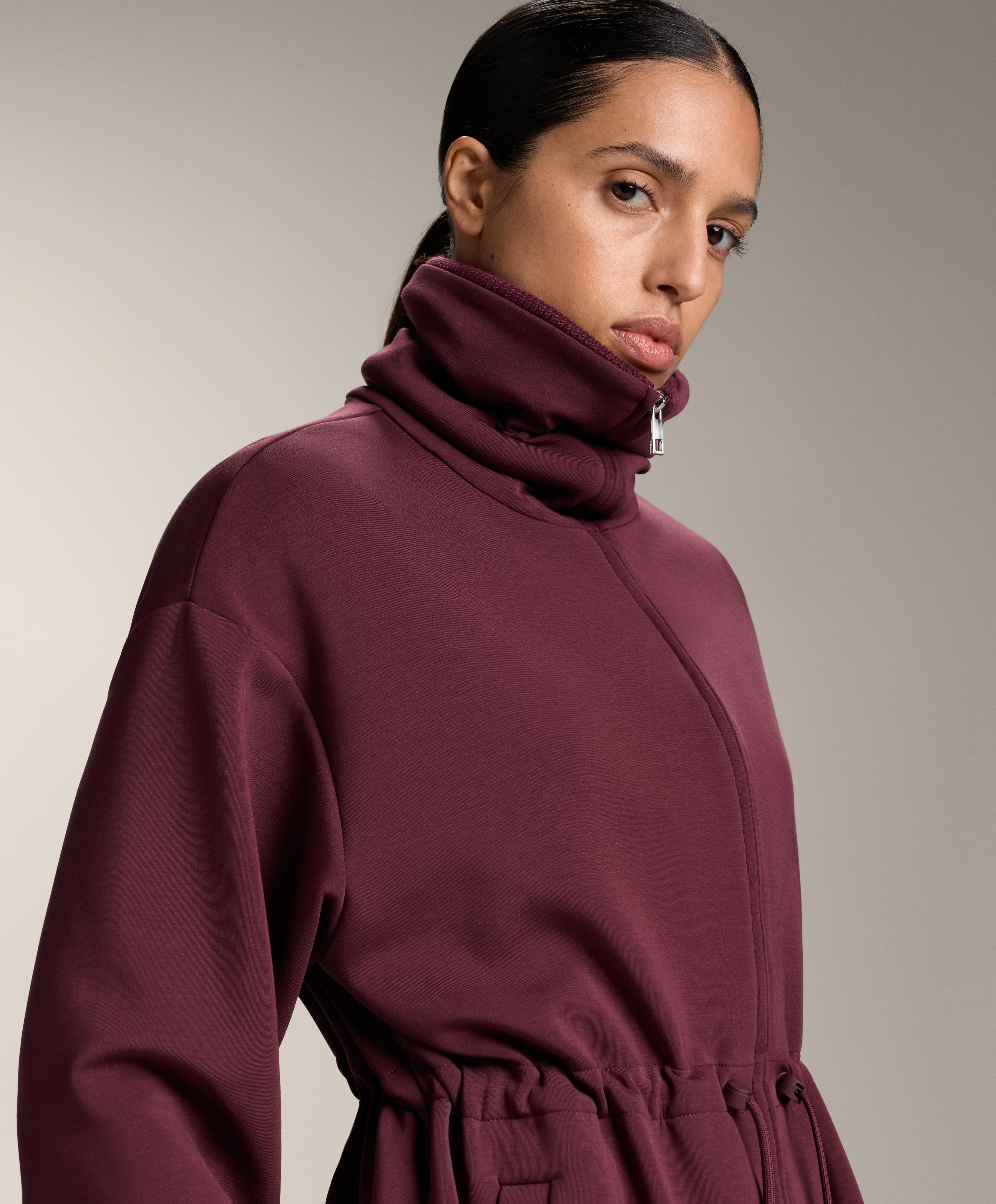 Adjustable waist knit collar jacket with brushed modal — MAROON