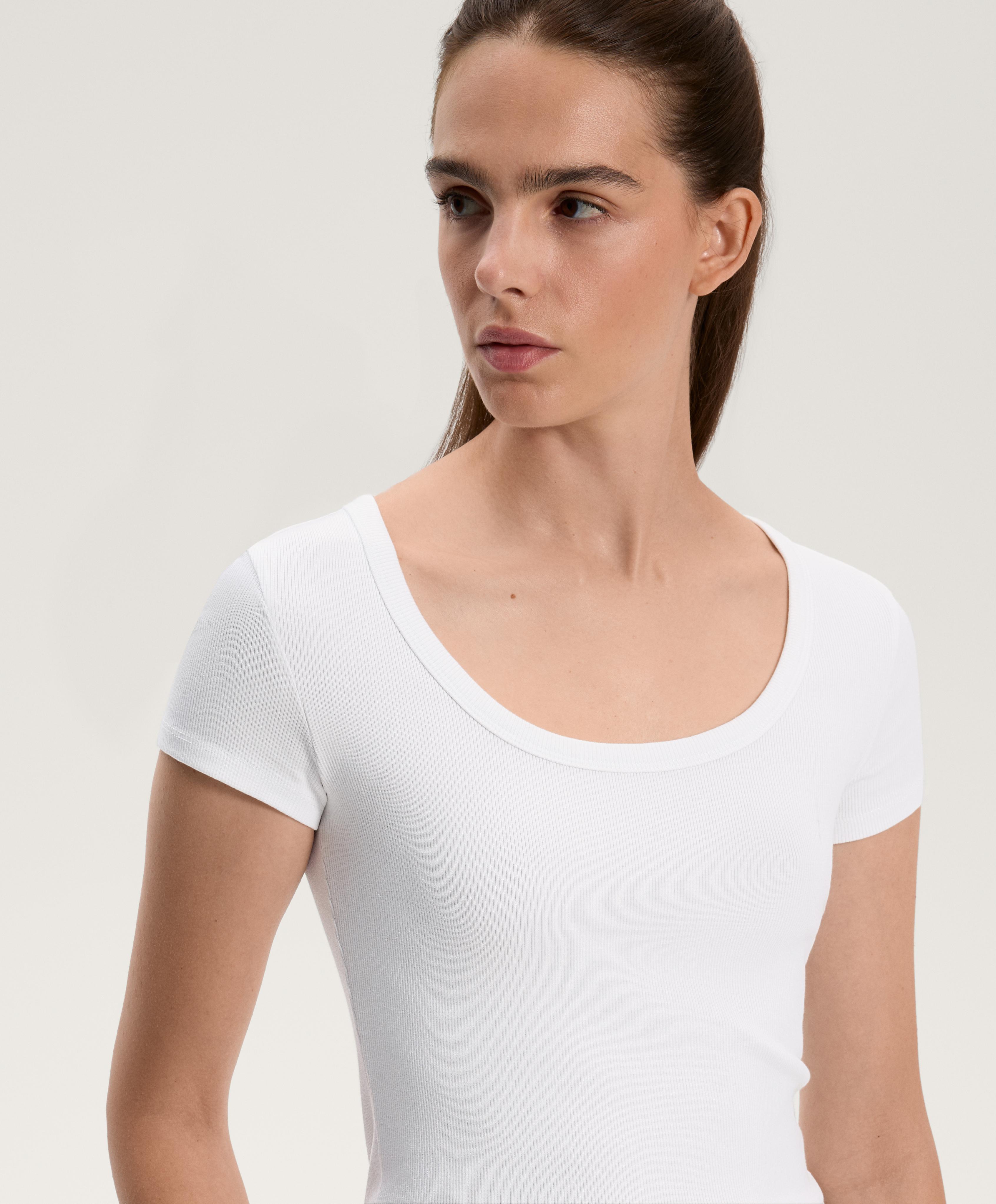 Cotton and modal rib T-shirt with round neck - Sale Cotton and modal rib T-shirt with round neck - Sale