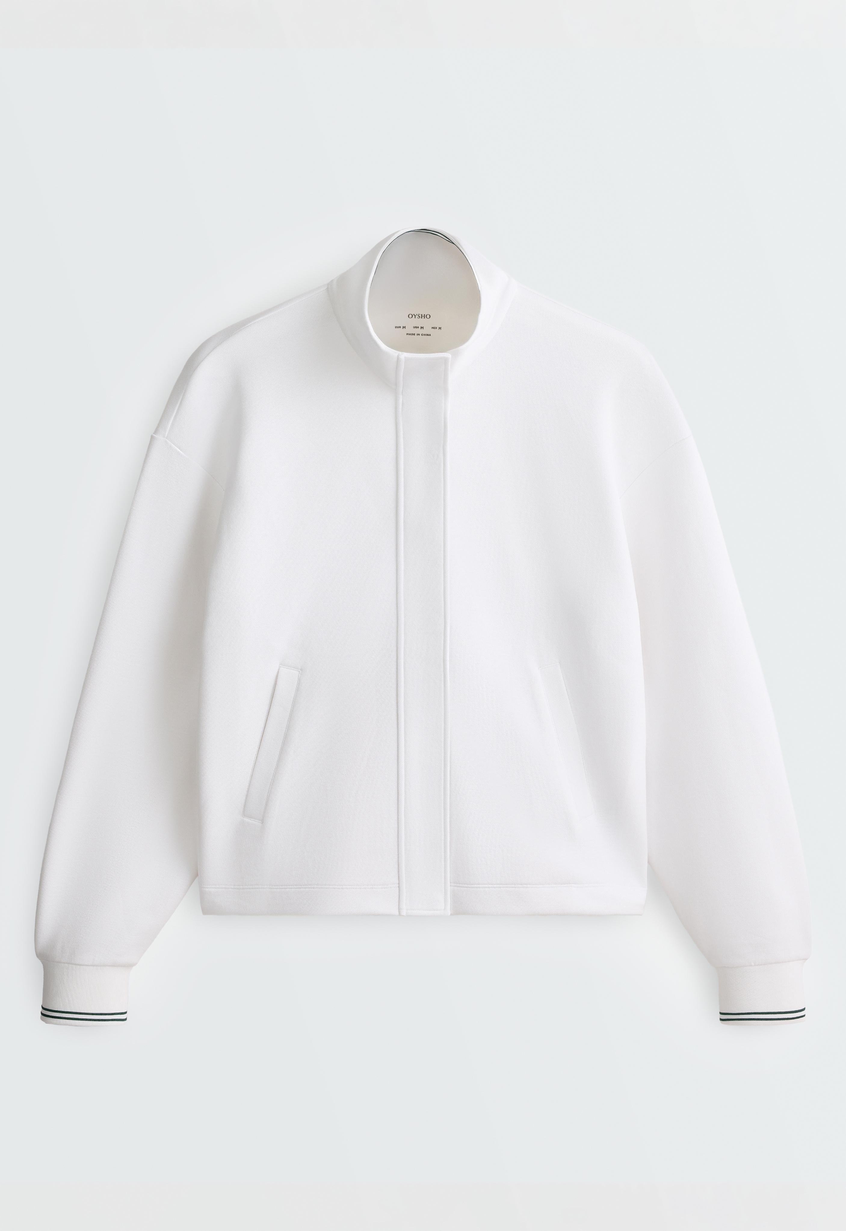 Cotton piqué jacket with piping — WHITE