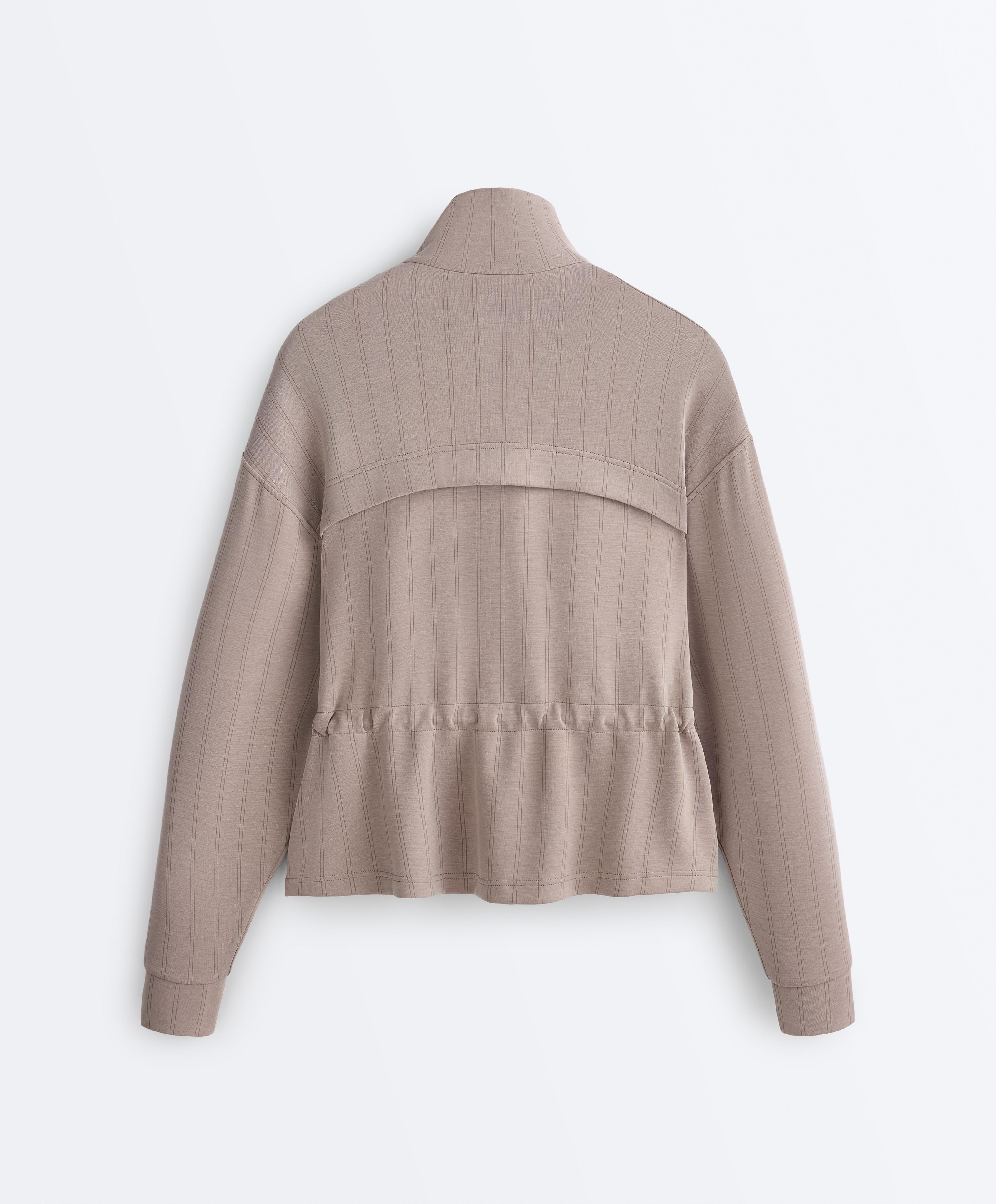Soft-touch modal jacket with adjustable waist and high collar — PALE TAUPE