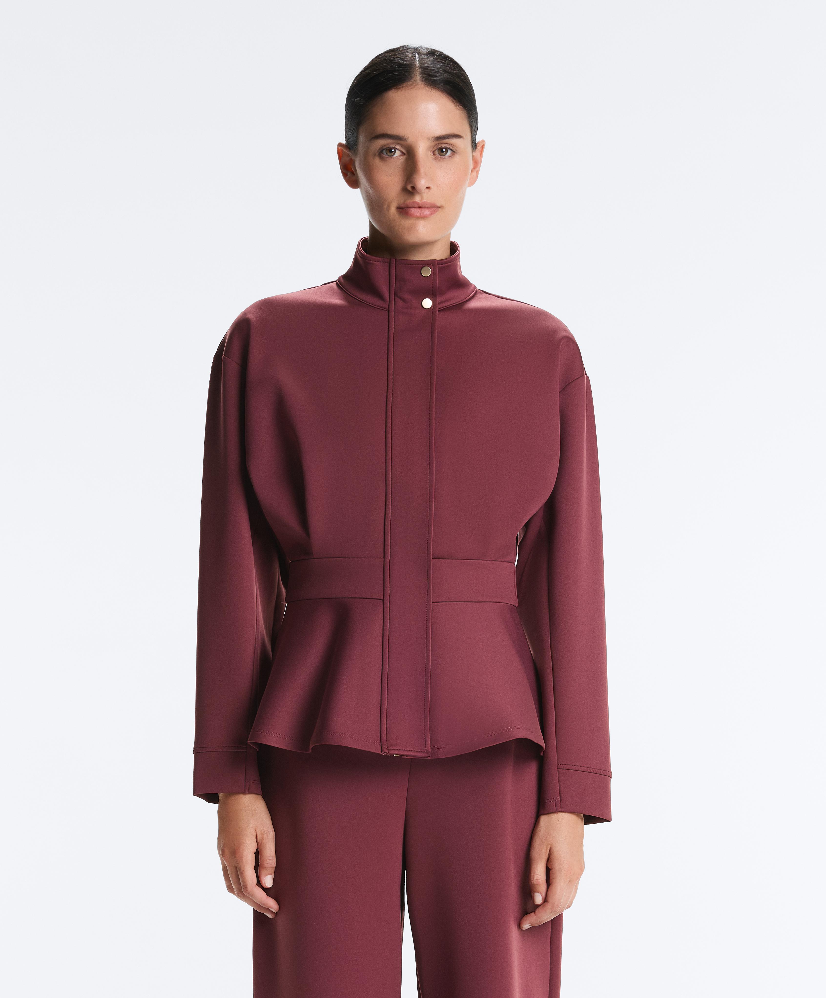 Neoprene-effect peplum jacket — CHERRY