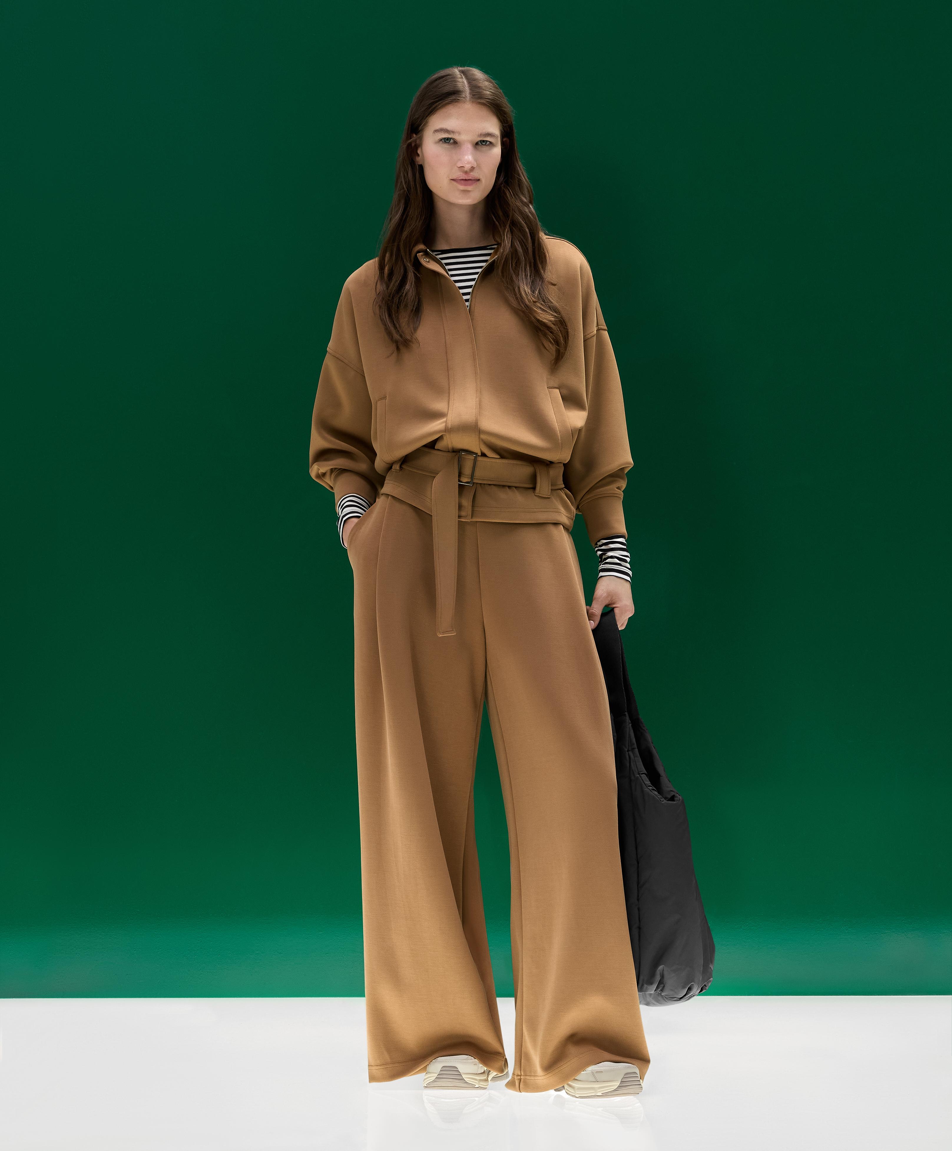 High rise twill wide-leg trousers with pleats — COPPER
