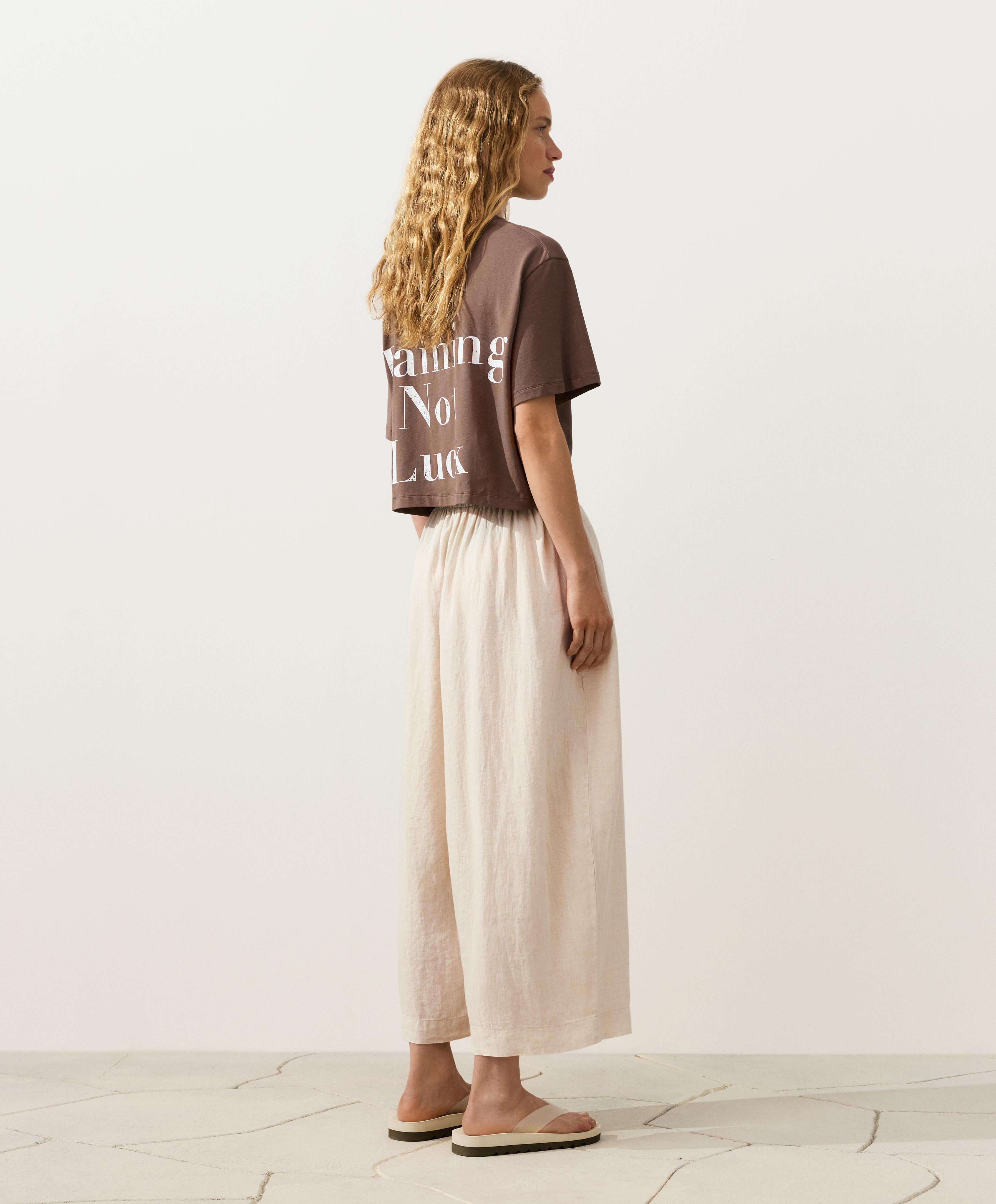 100% linen crop balloon trousers — SAND MELANGE