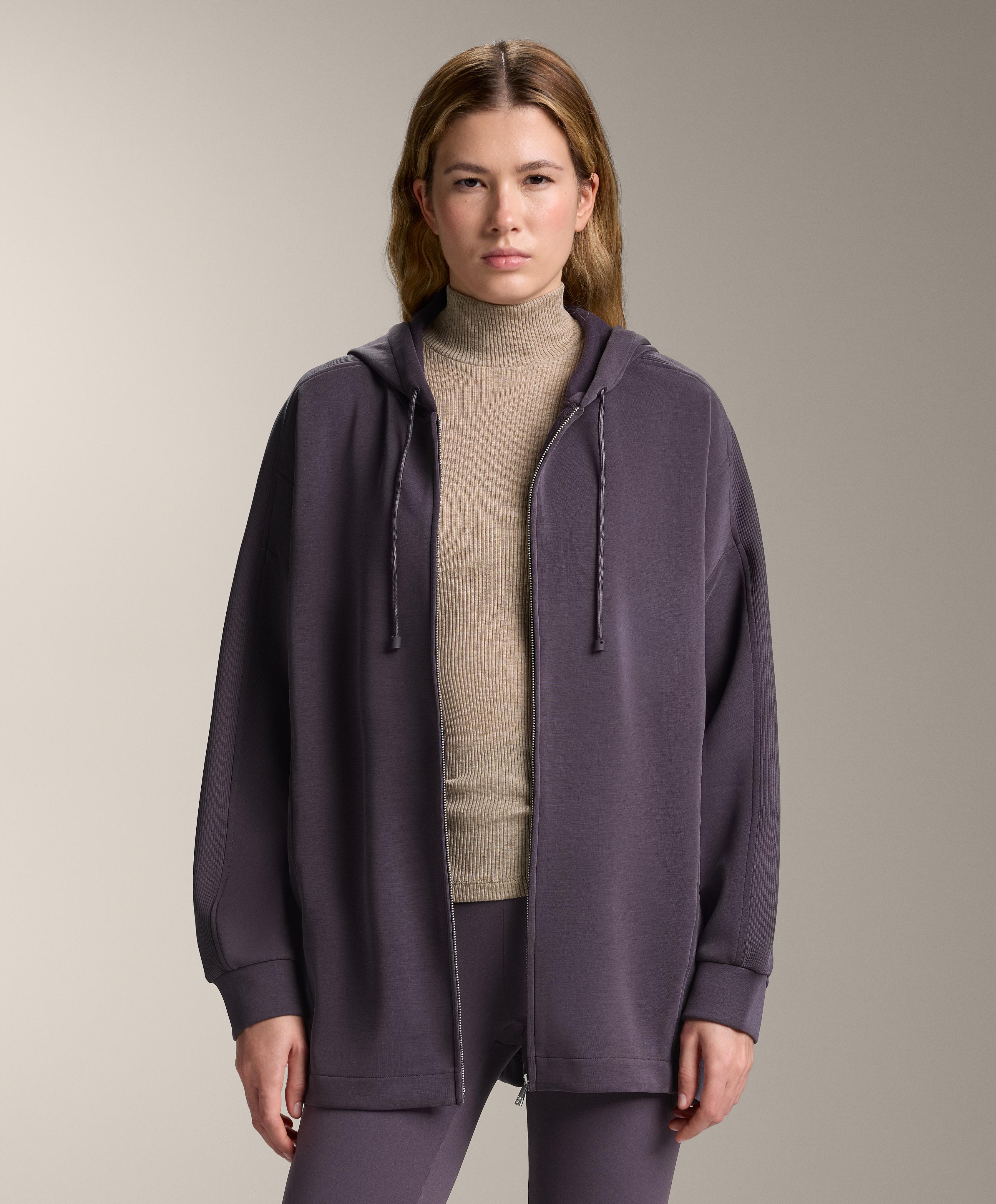 Длинная куртка с капюшоном, детали в рубчик, из модала с начесом - Распродажа