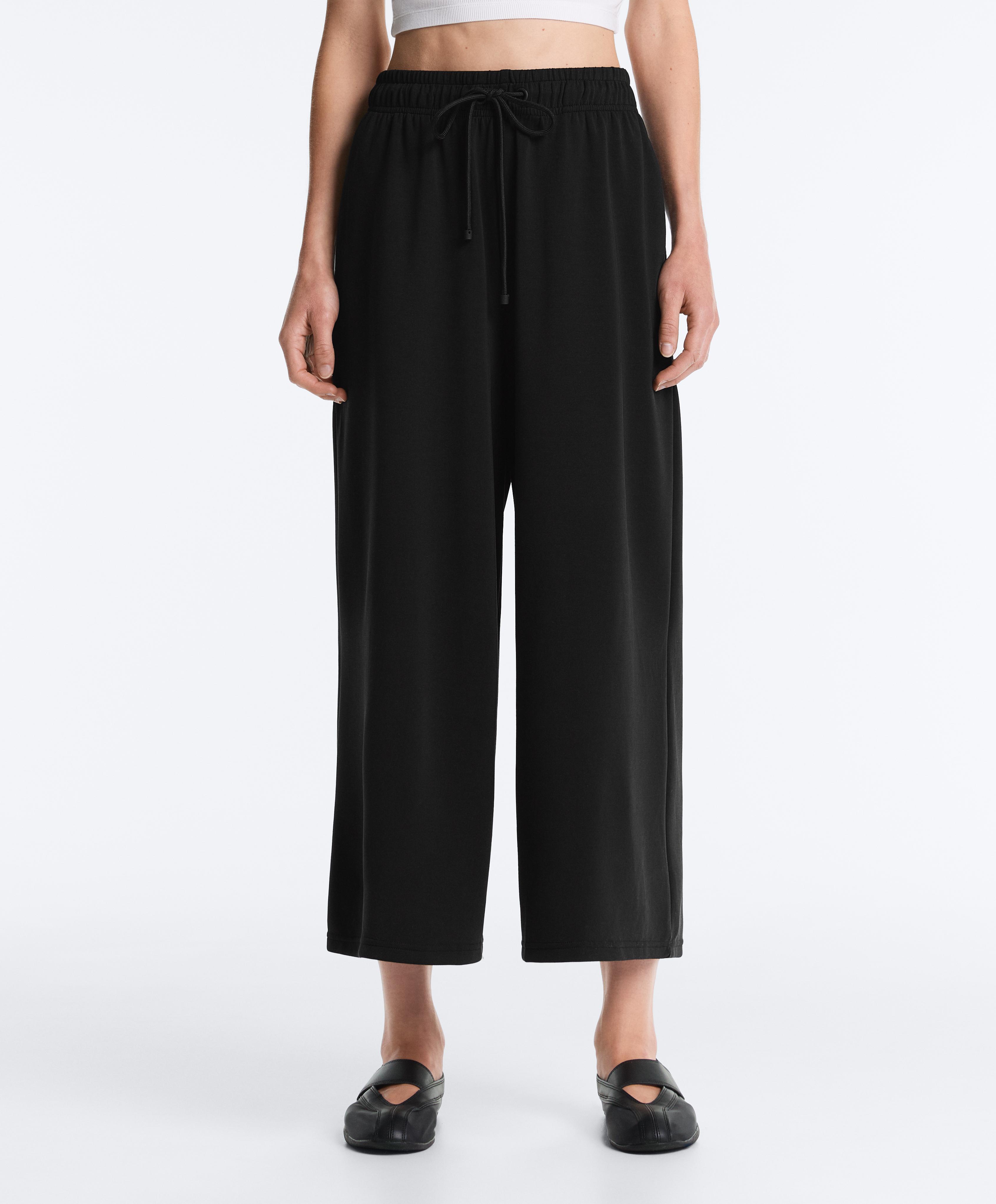 Soft-touch wide-leg crop trousers with modal — BLACK