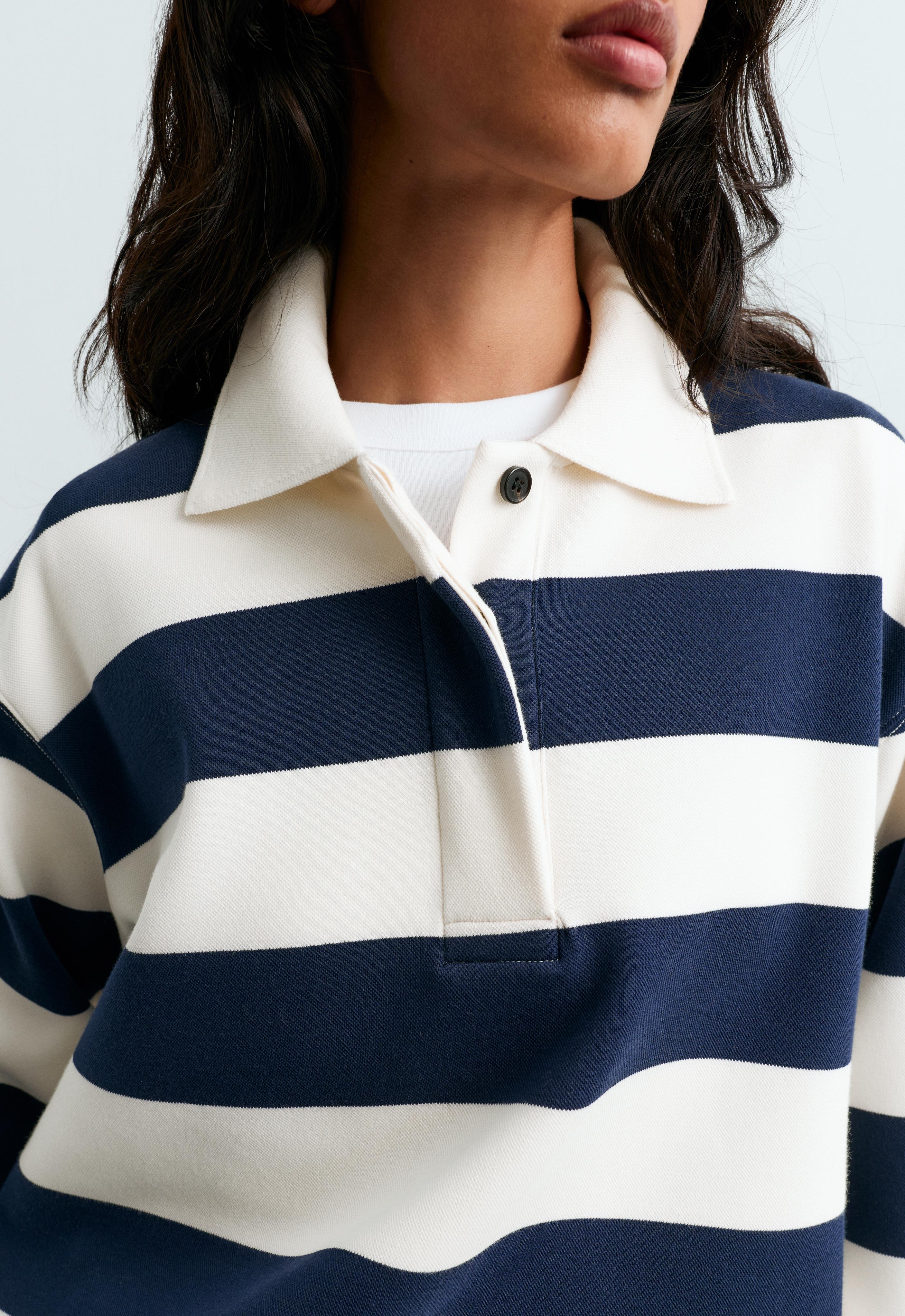Striped jacquard cotton piqué polo shirt — NAVY BLUE