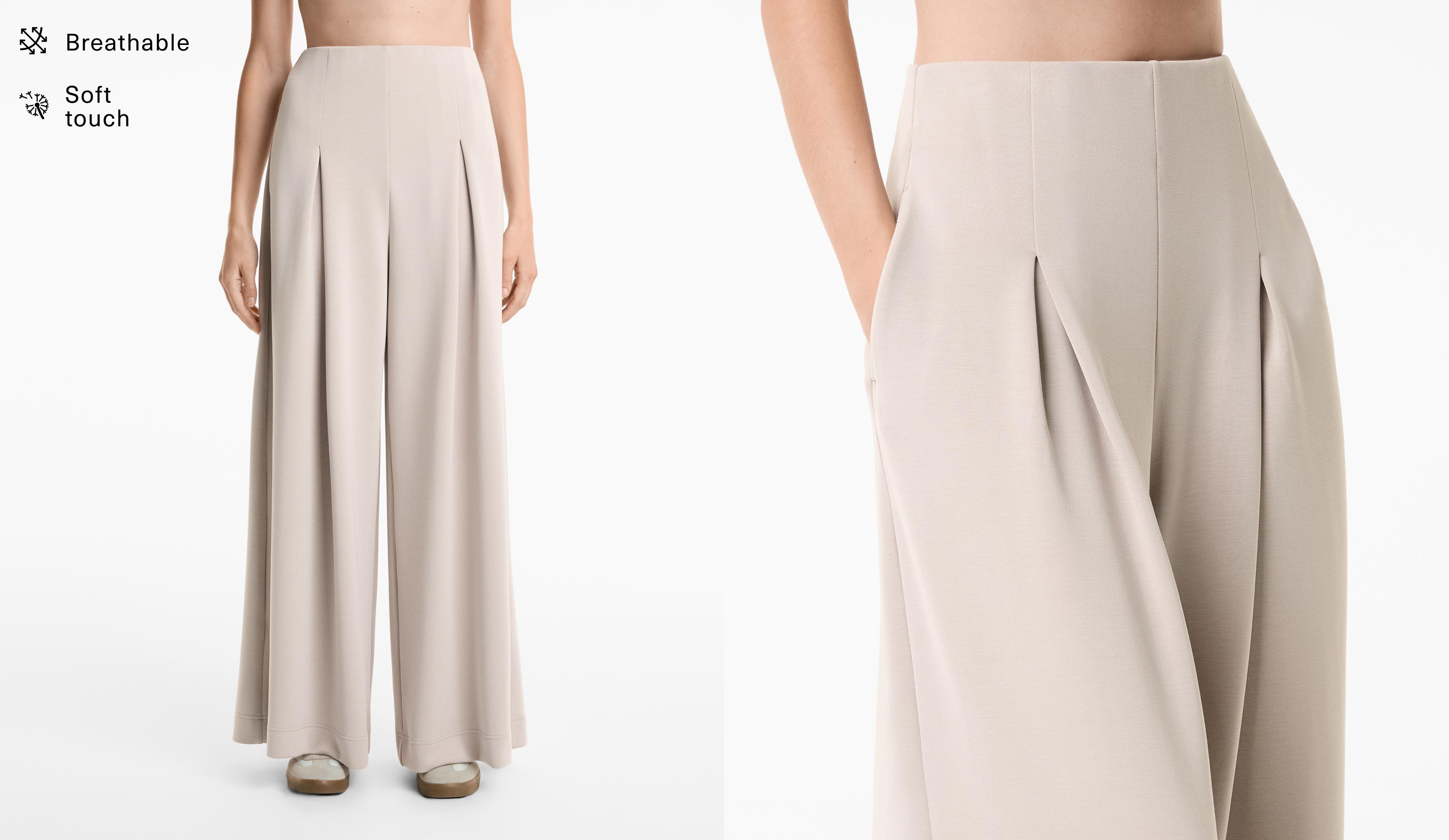 Wide-leg pleated trousers with soft-touch modal