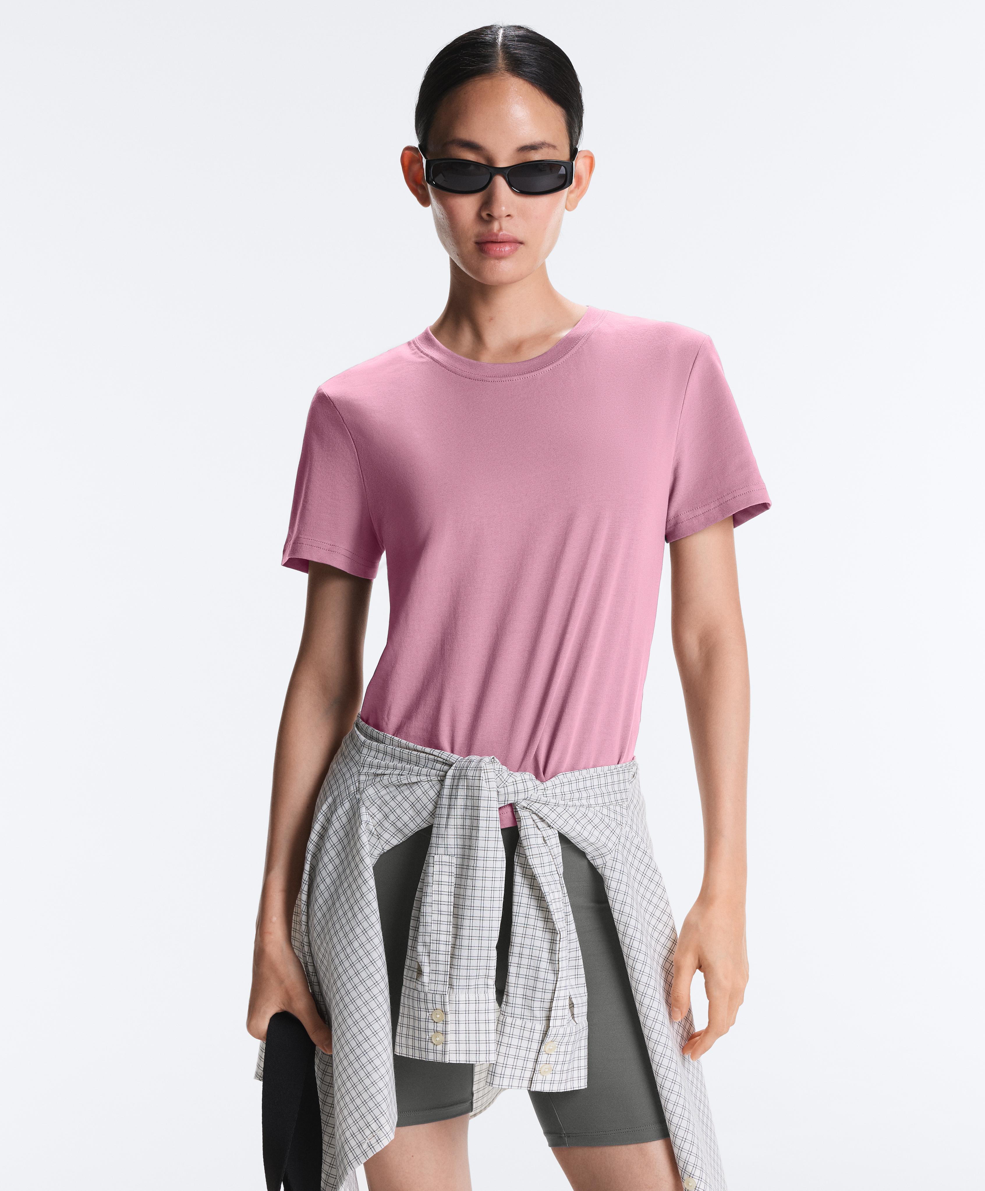 Regular cotton blend short-sleeve T-shirt — MAUVE PINK
