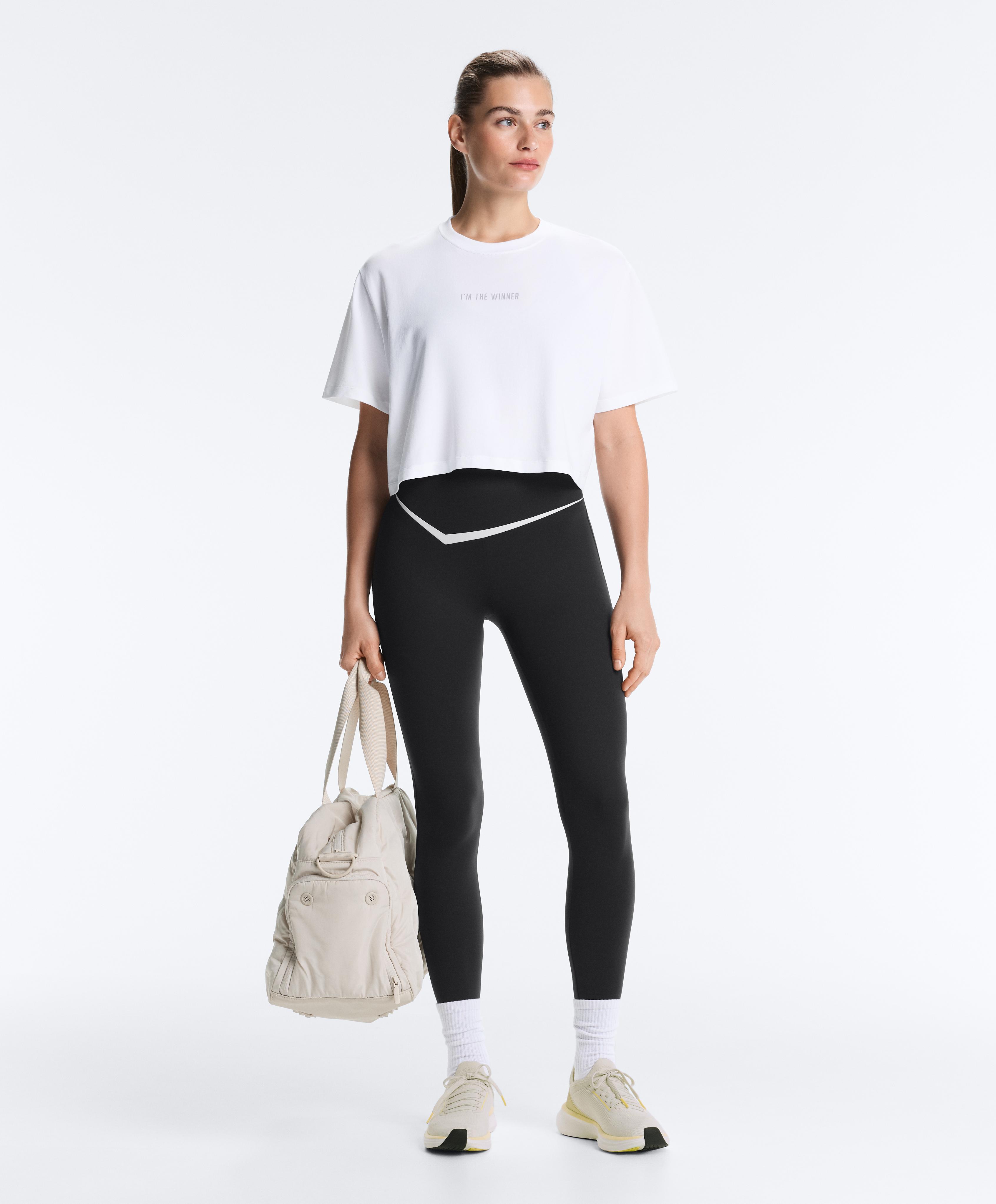 Perfect-adapt high rise ankle-length leggings with contrast detail — BLACK