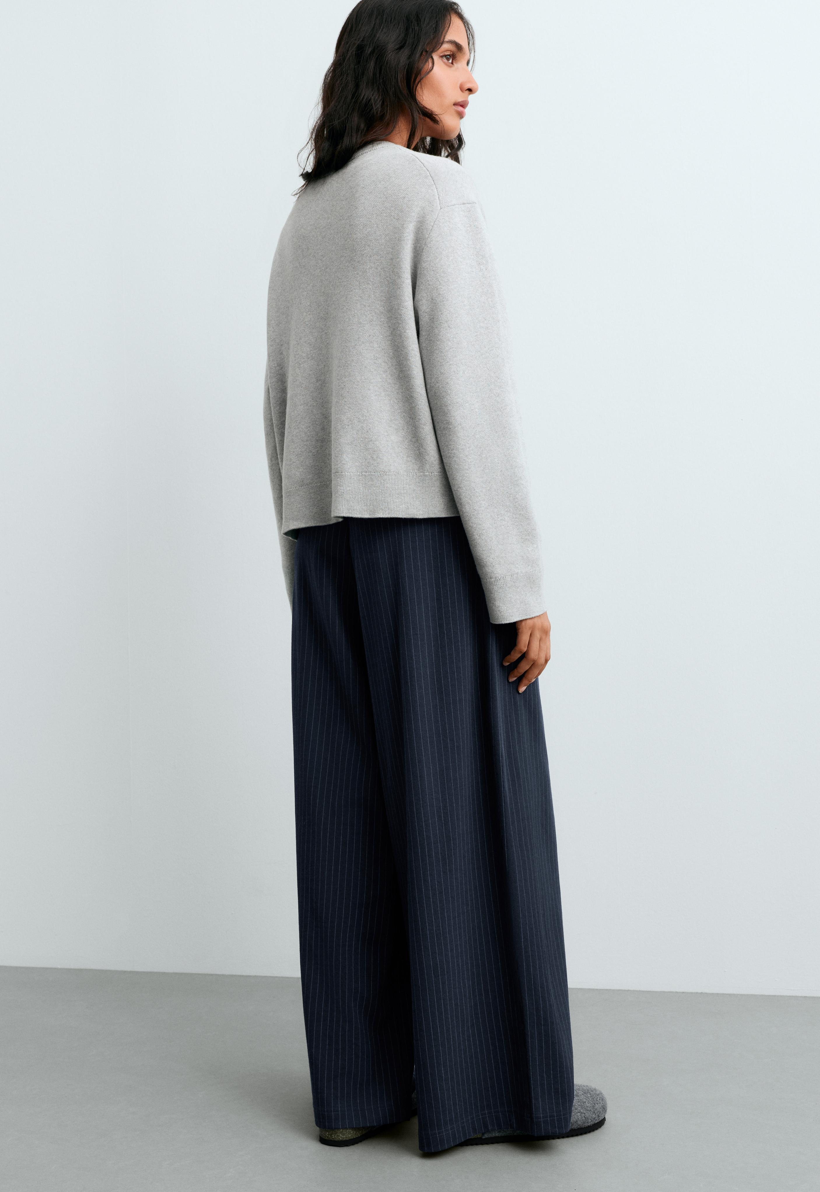 Pinstripe cotton pique wide-leg trousers — NAVY BLUE