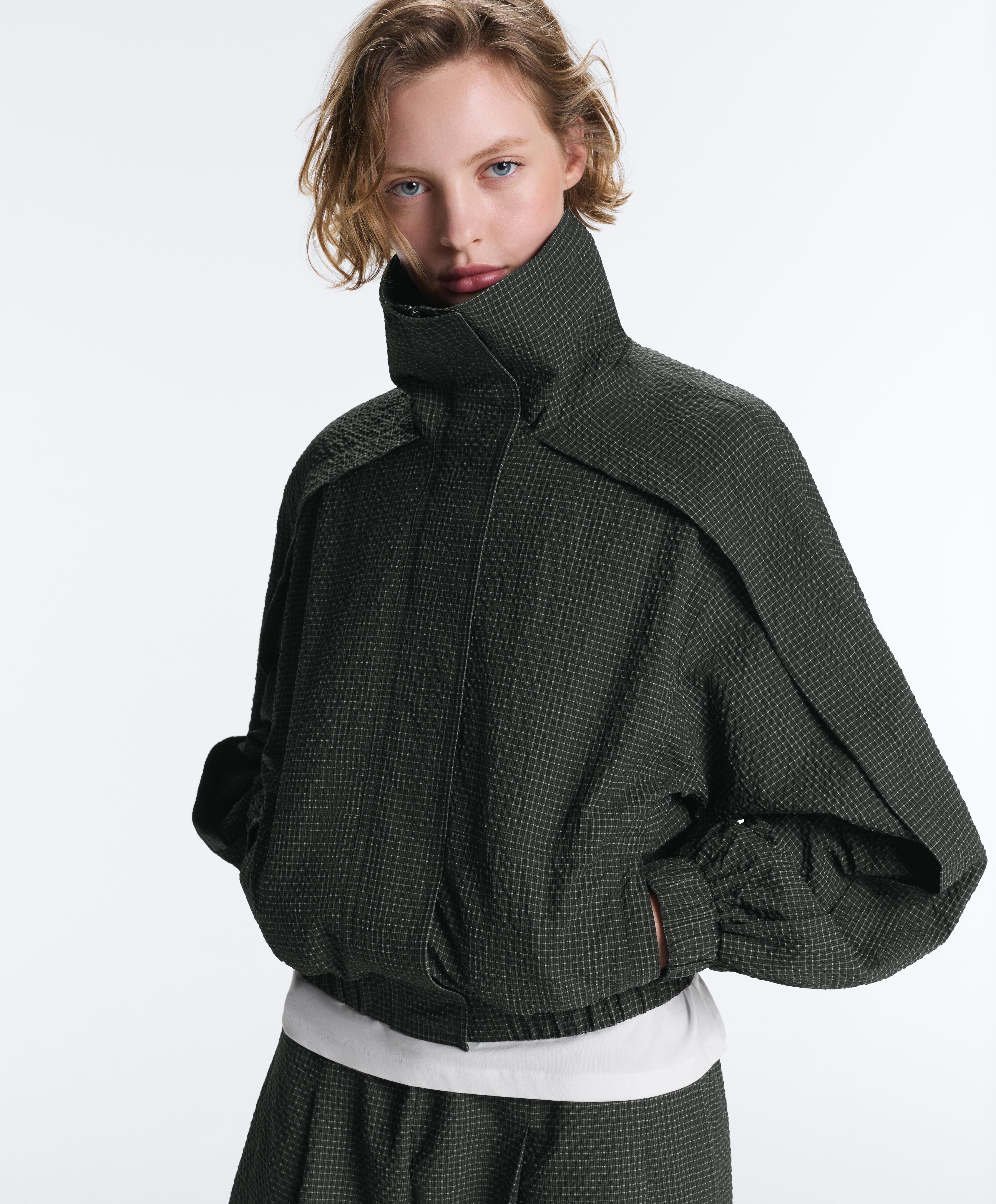 Water-repellent checked nylon track jacket — BLACK