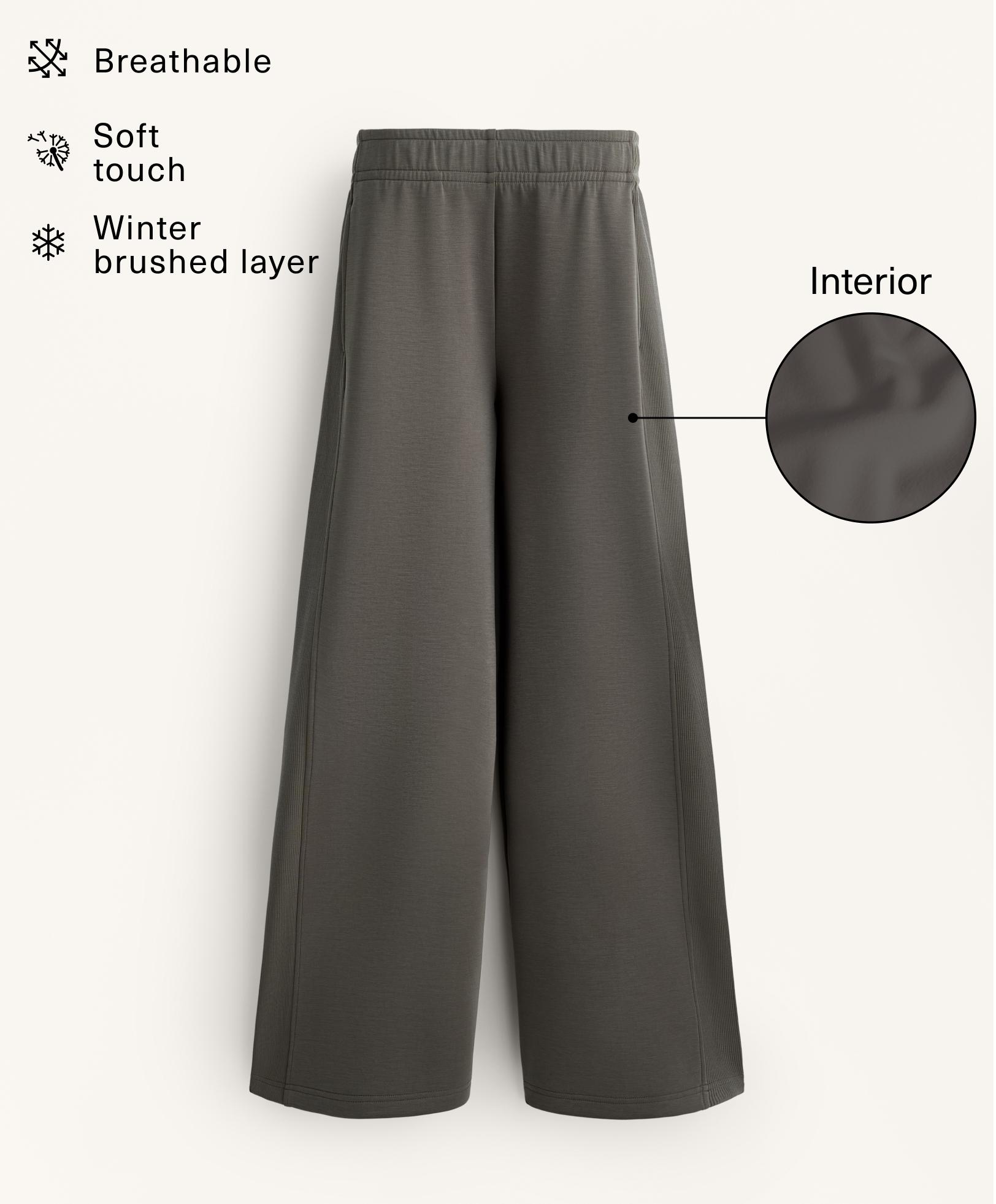 Wide-leg straight trousers with side rib and brushed modal — CHARCOAL GREY