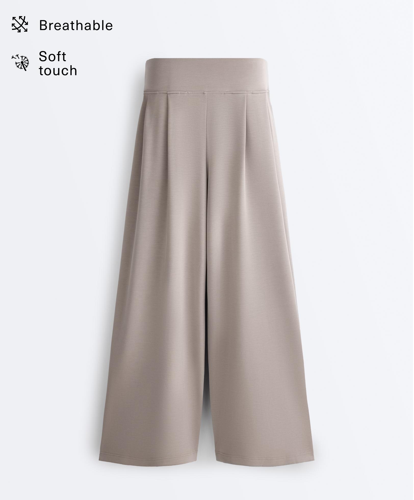 Soft-touch modal wide-leg trousers with corset detail — PALE TAUPE