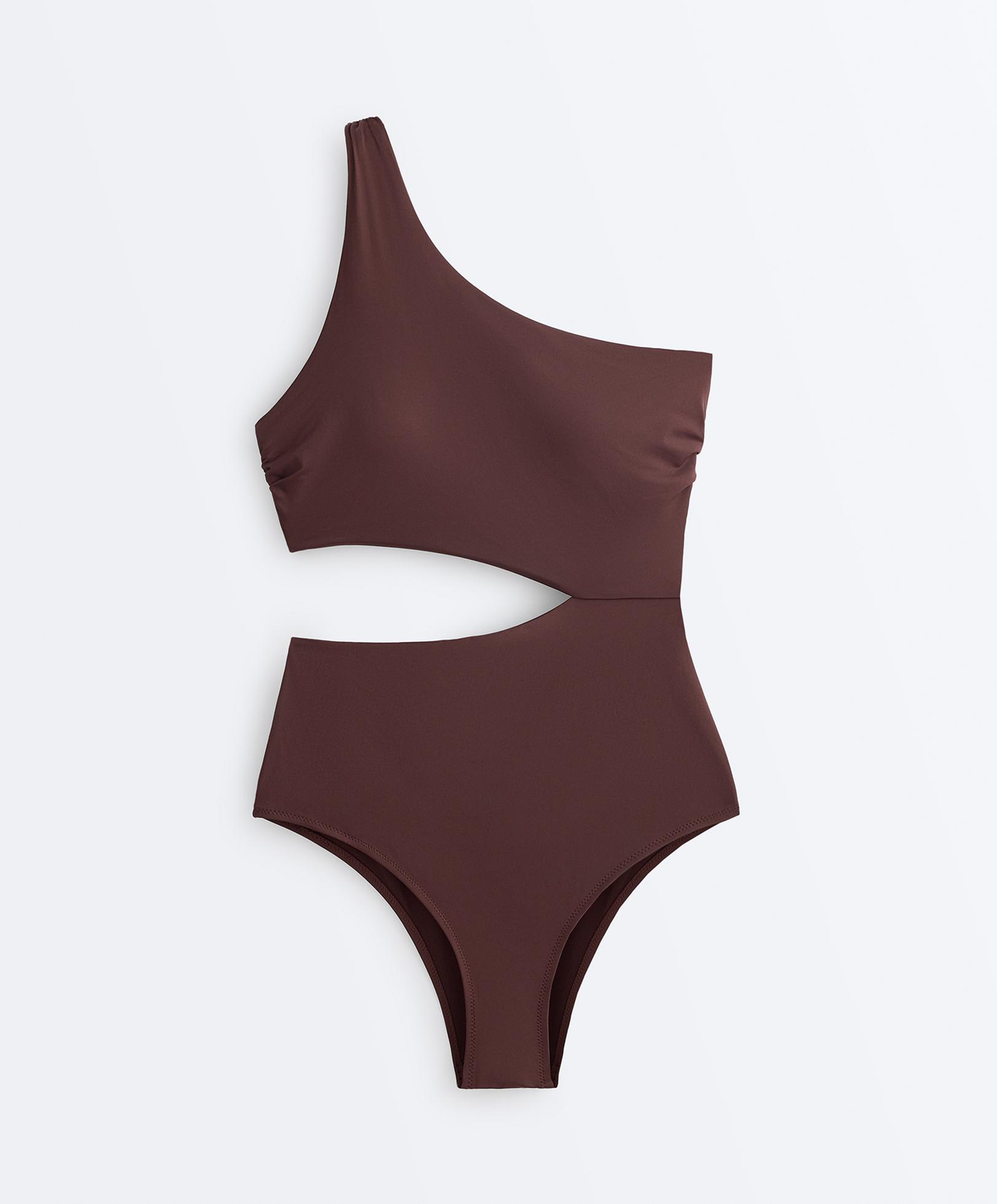 Asymmetric strap trikini — CHOCOLATE