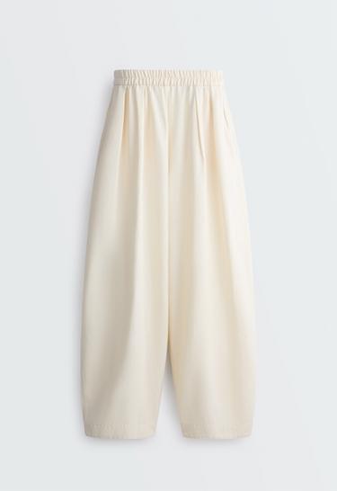 Cotton and 20% linen blend balloon trousers — ECRU 4