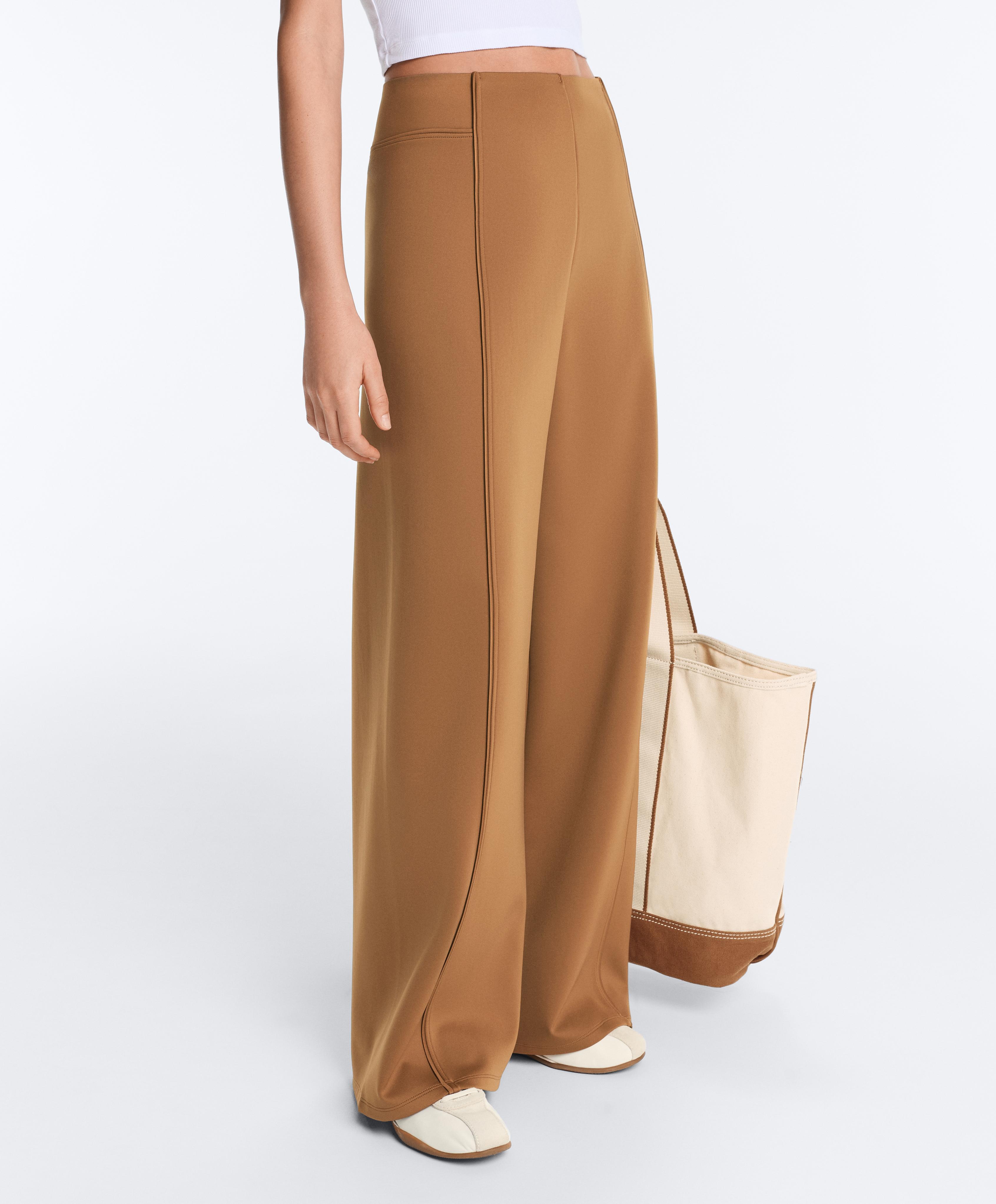 Neoprene effect high rise wide-leg trousers — PALE BROWN