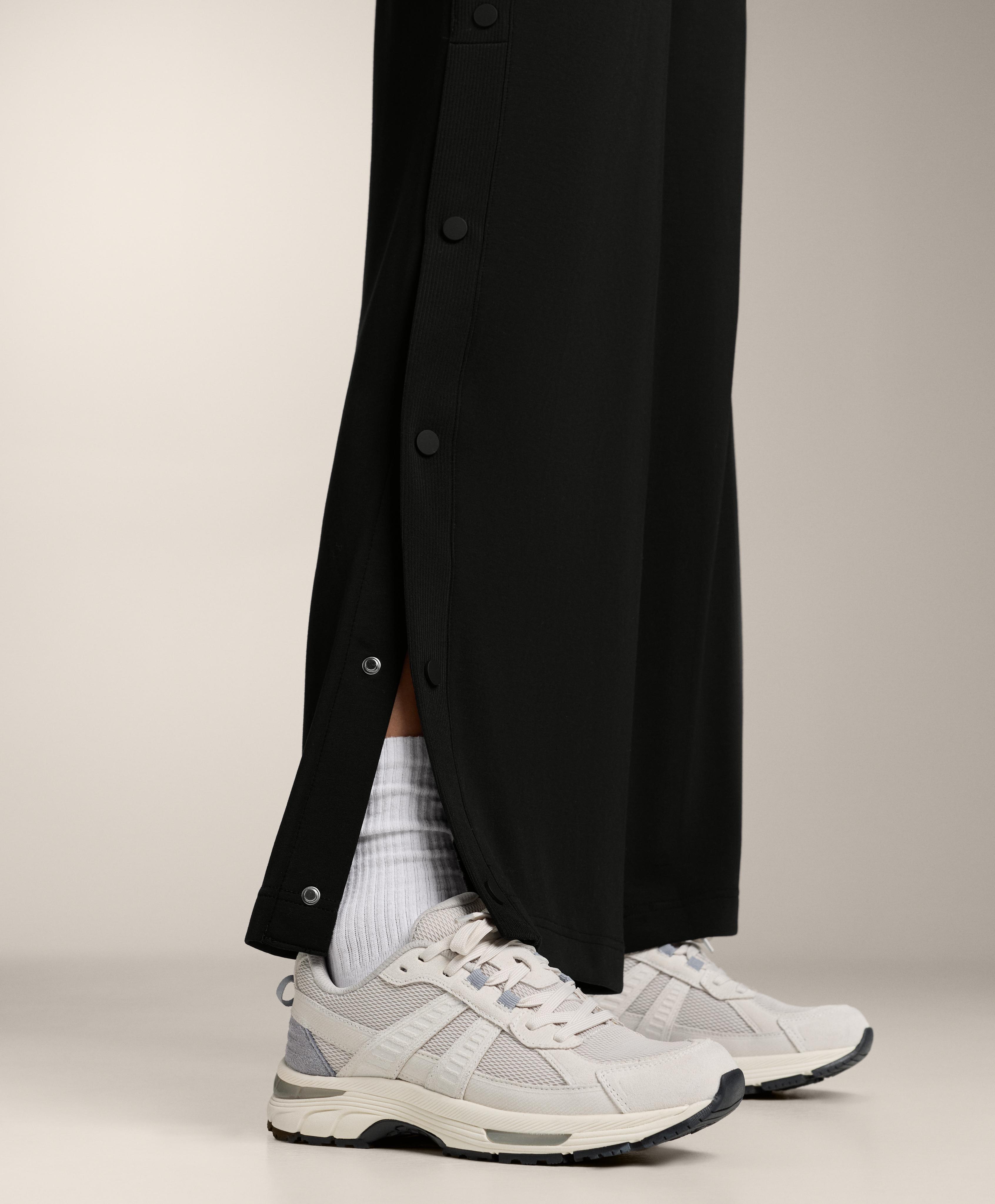 Straight-leg trousers with buttons and rib with soft-touch modal — BLACK