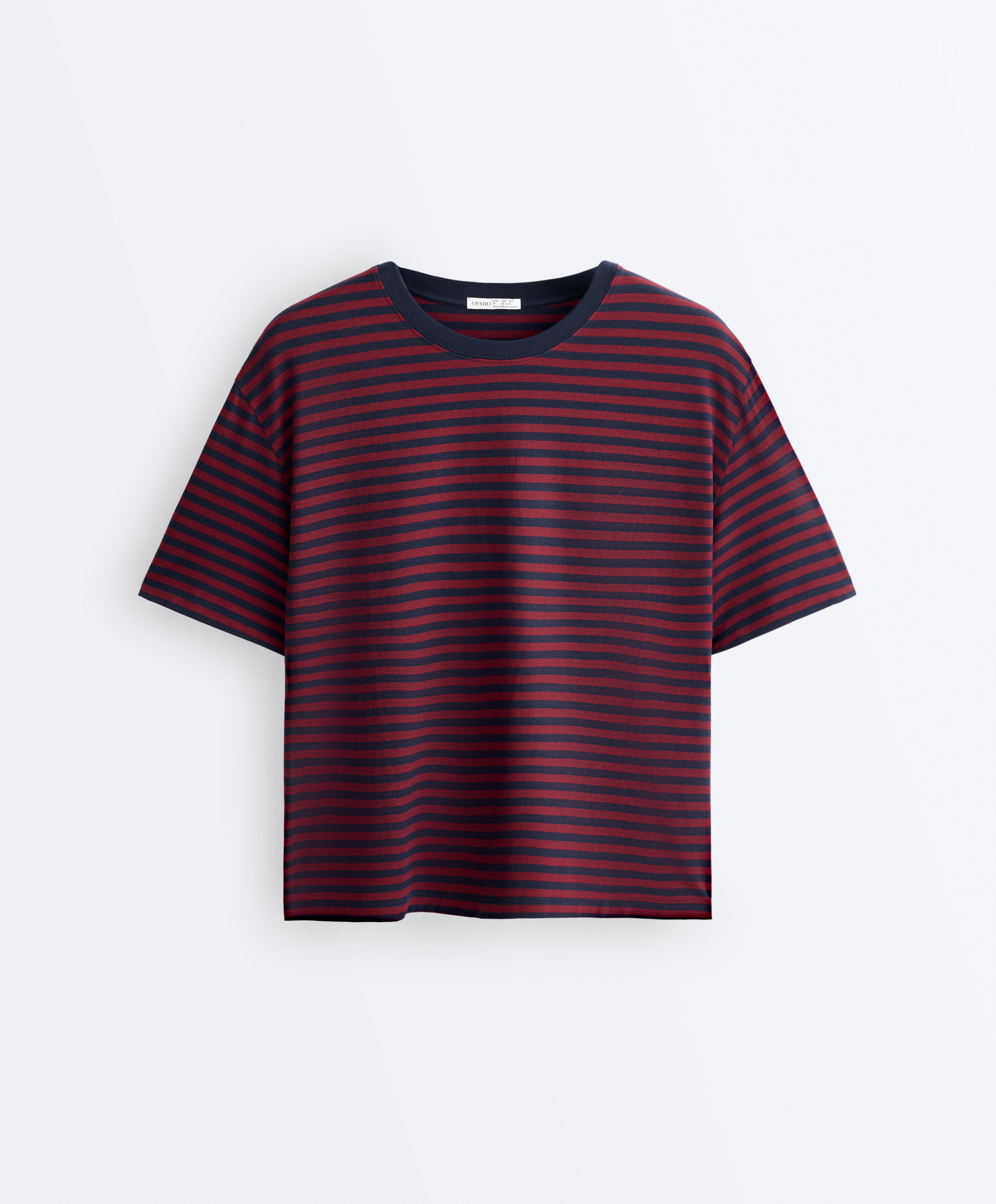 T-shirt boxy à manches courtes en mélange de coton à rayures T-shirt boxy à manches courtes en mélange de coton à rayures