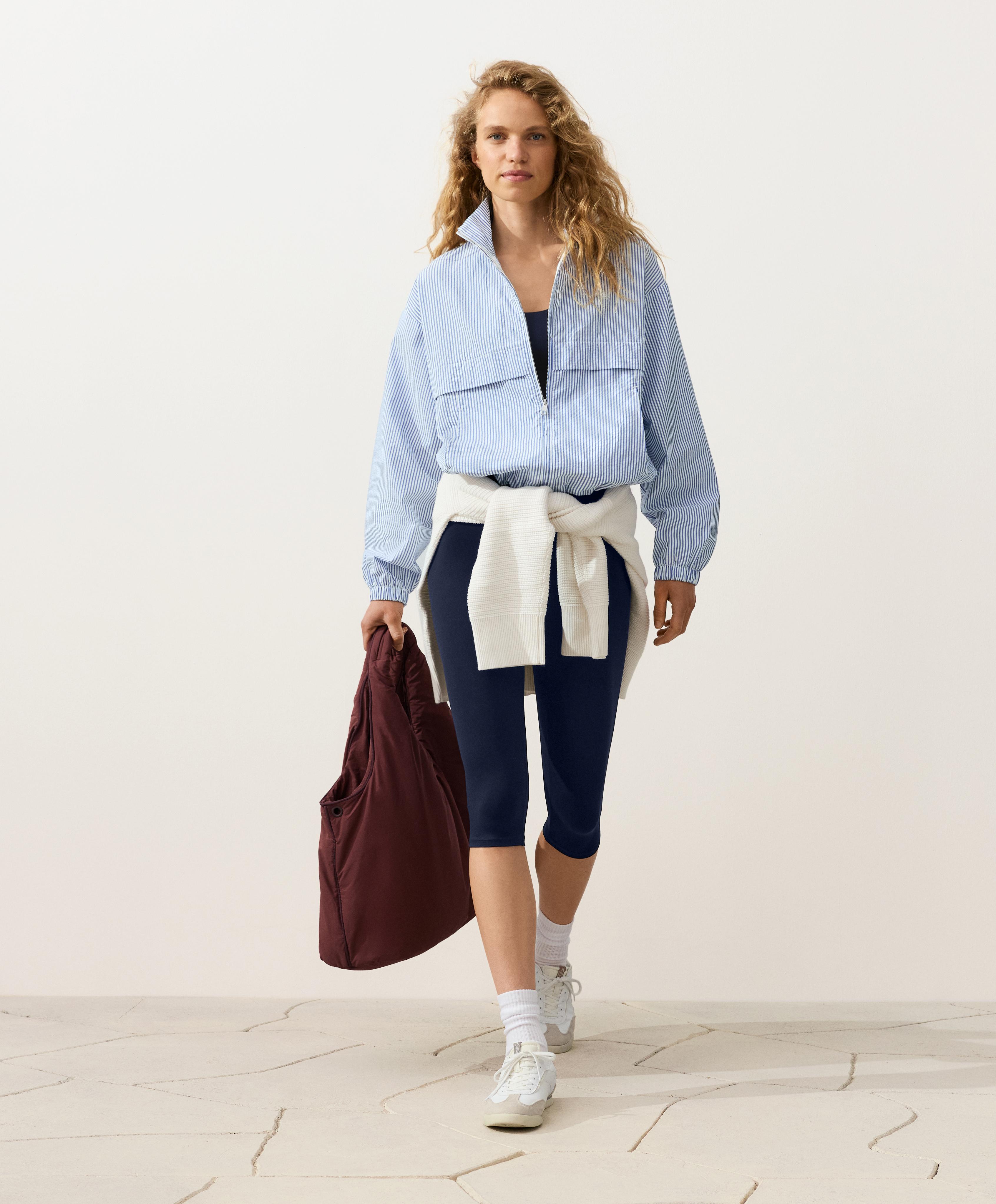 Cotton blend striped Track jacket — PALE BLUE
