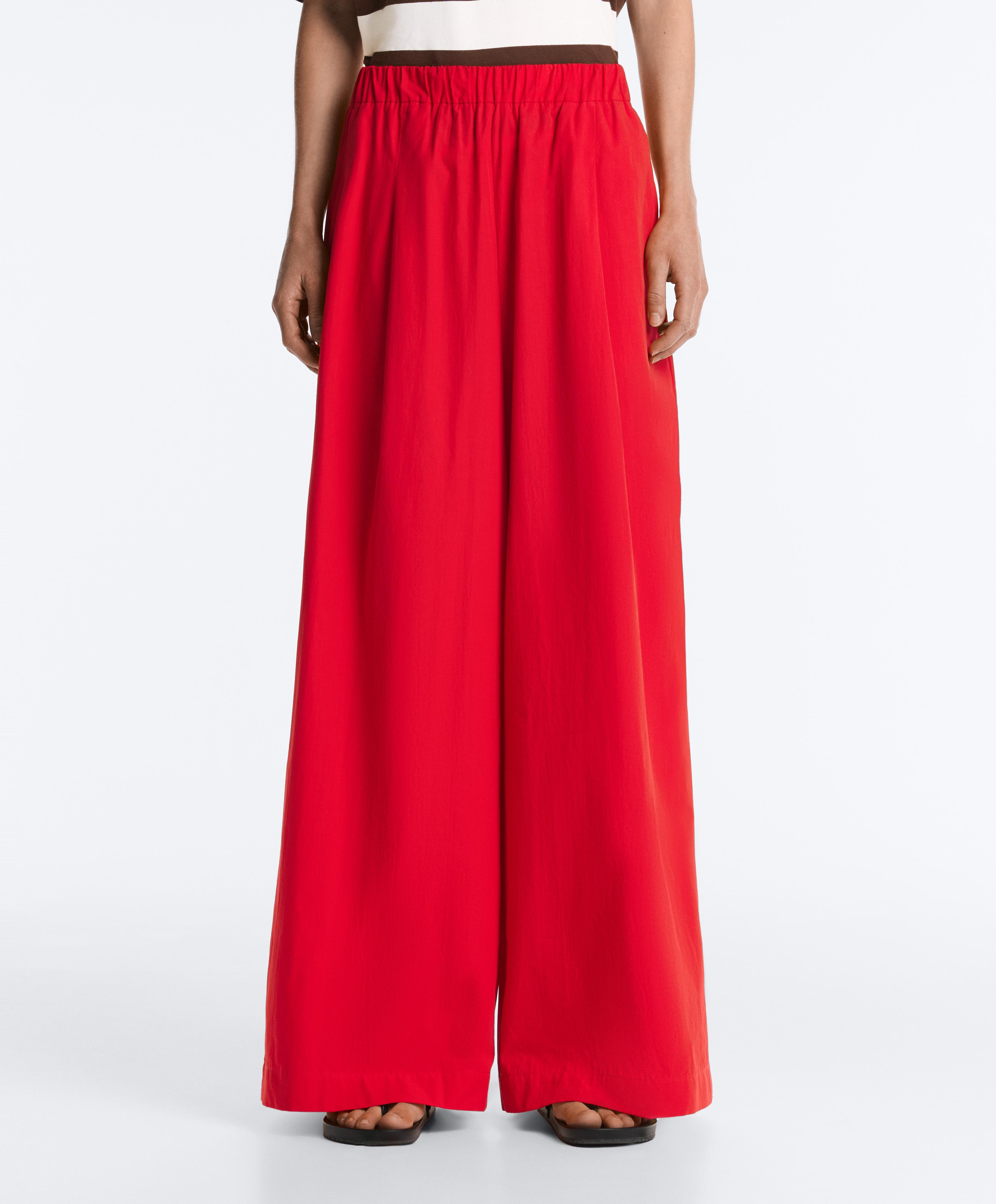 100% cotton poplin wide-leg trousers — BRIGHT RED