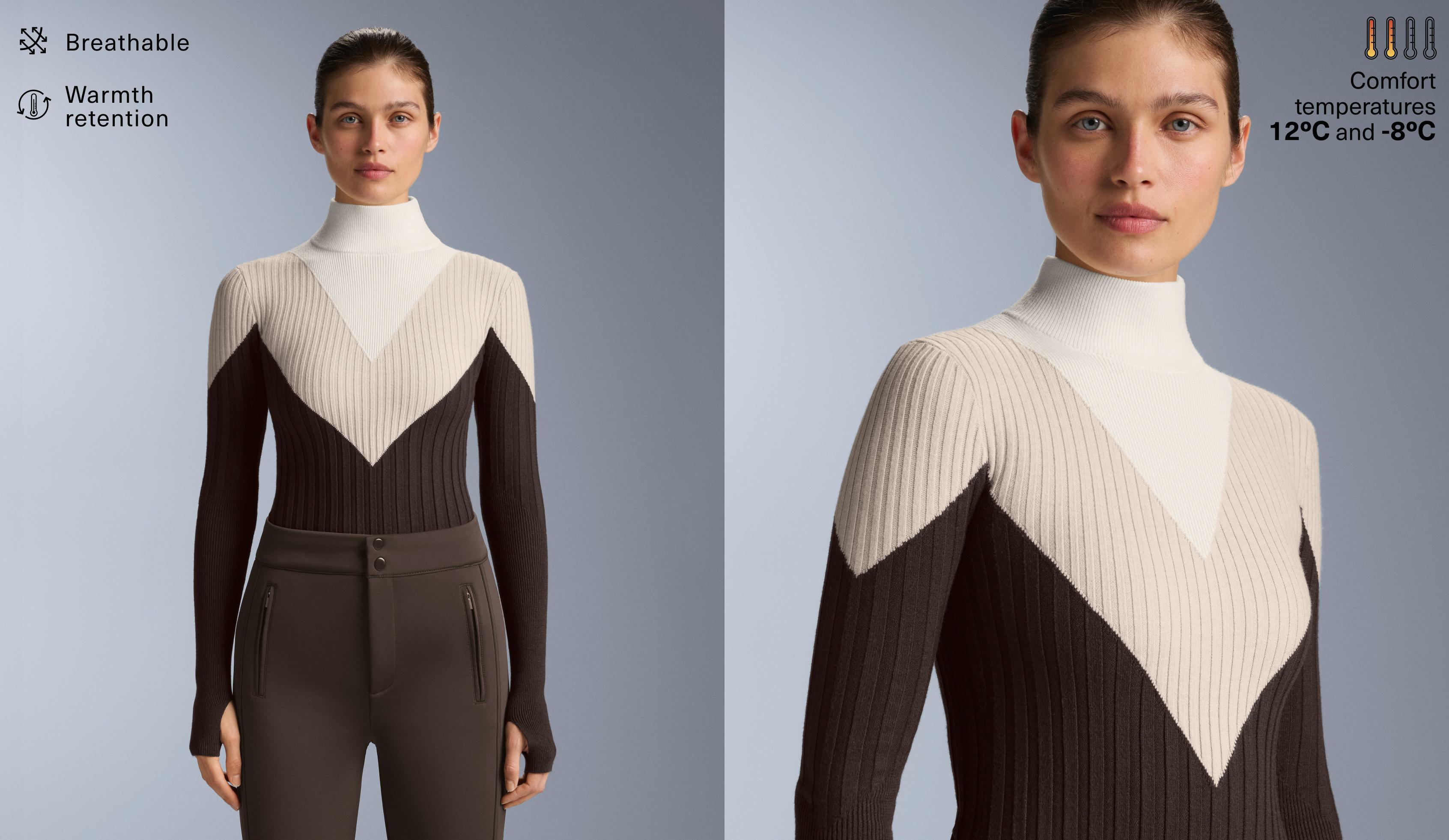 Thermal base layer rib knit T-shirt with contrasting high neck