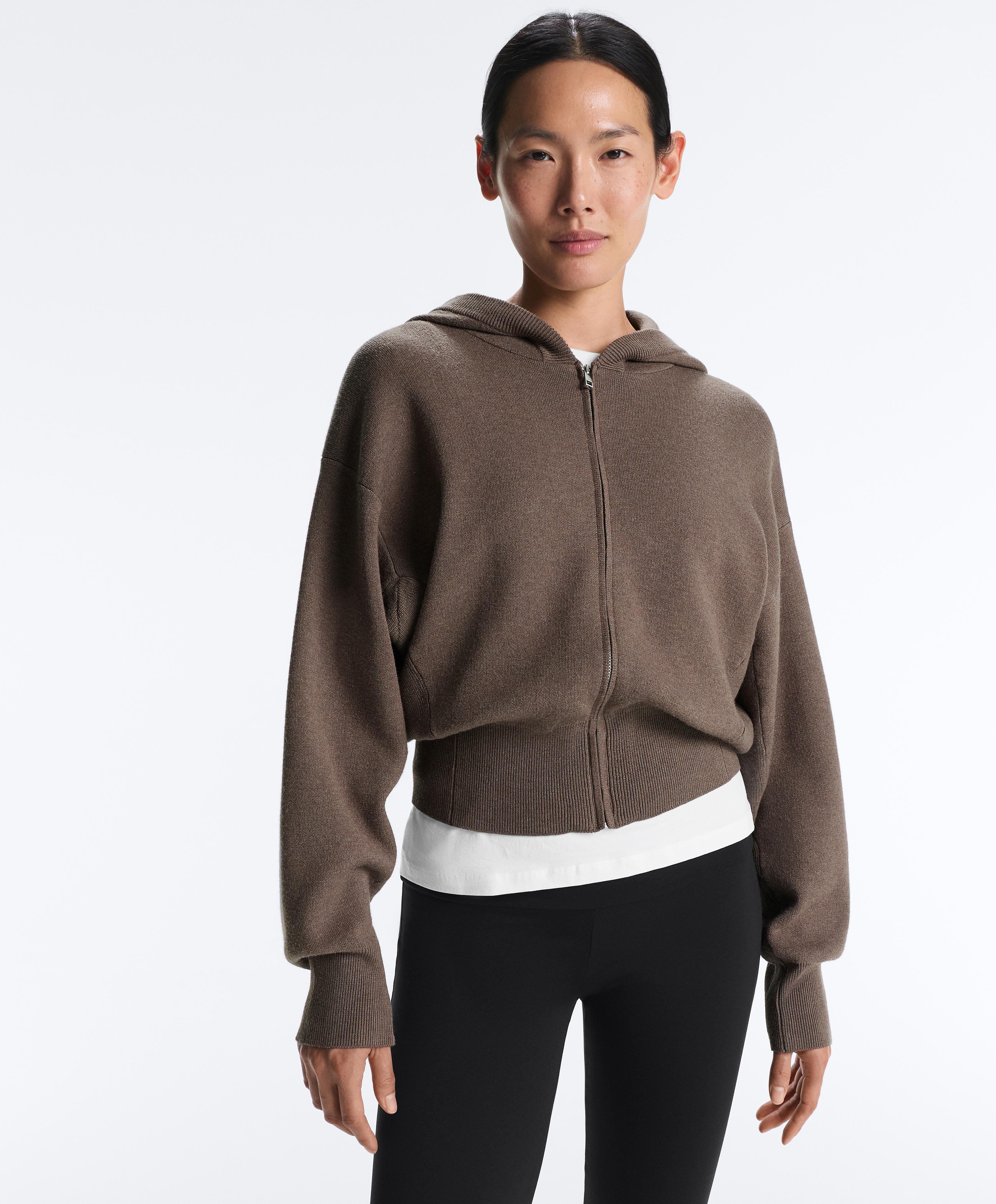 Knit hooded jacket with side details — WASHED TAUPE-MAUVE