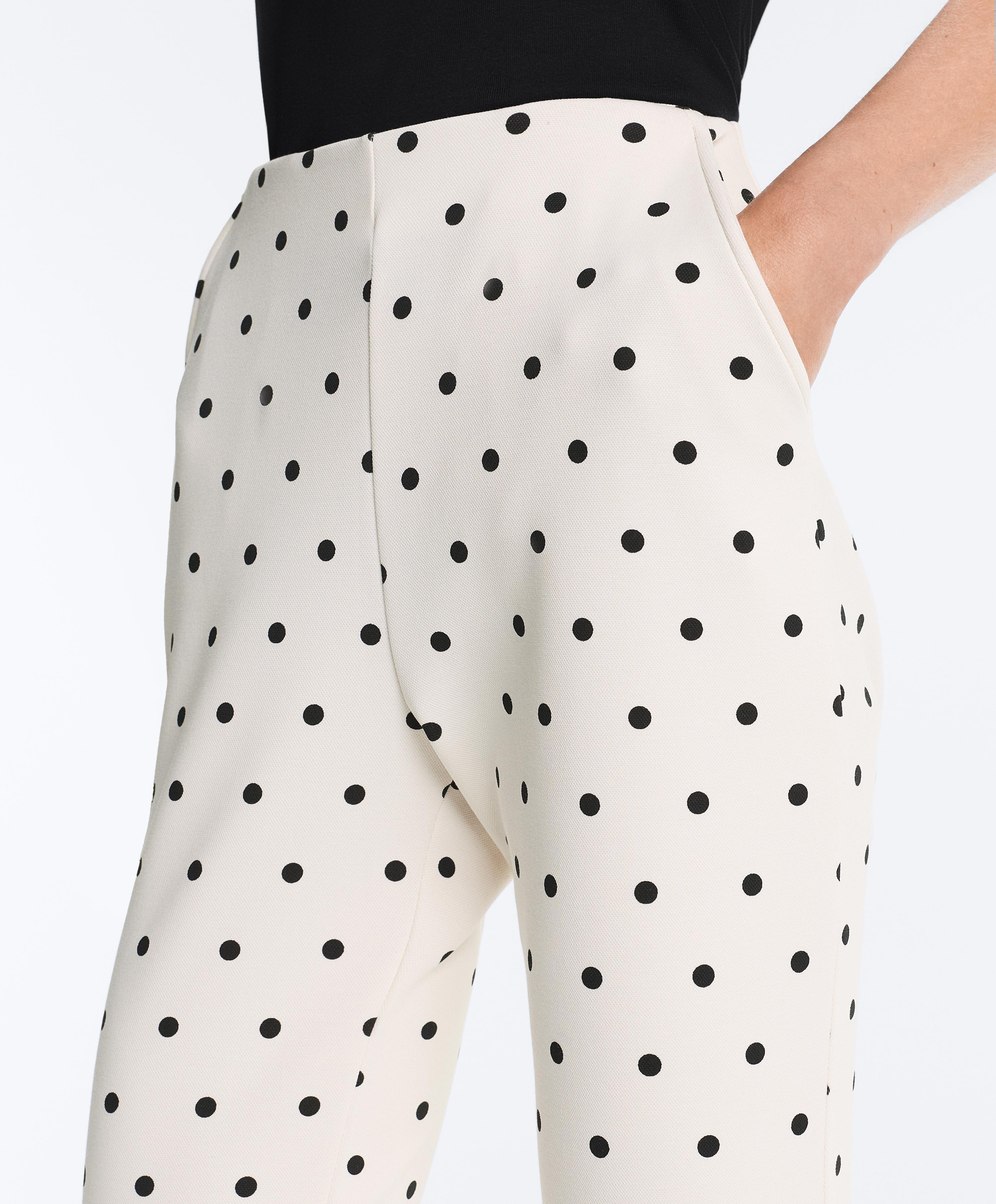 Polka dot piqué capri trousers with cotton — PALE ECRU