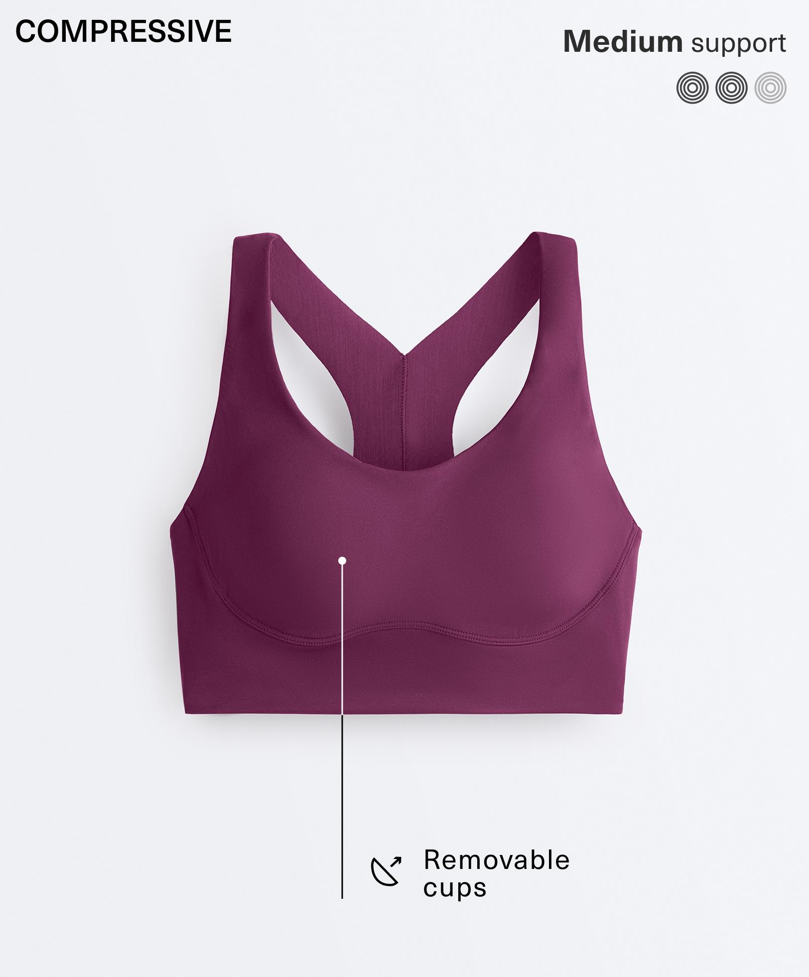 Medium-support compressive bra with cups — DARK PLUM