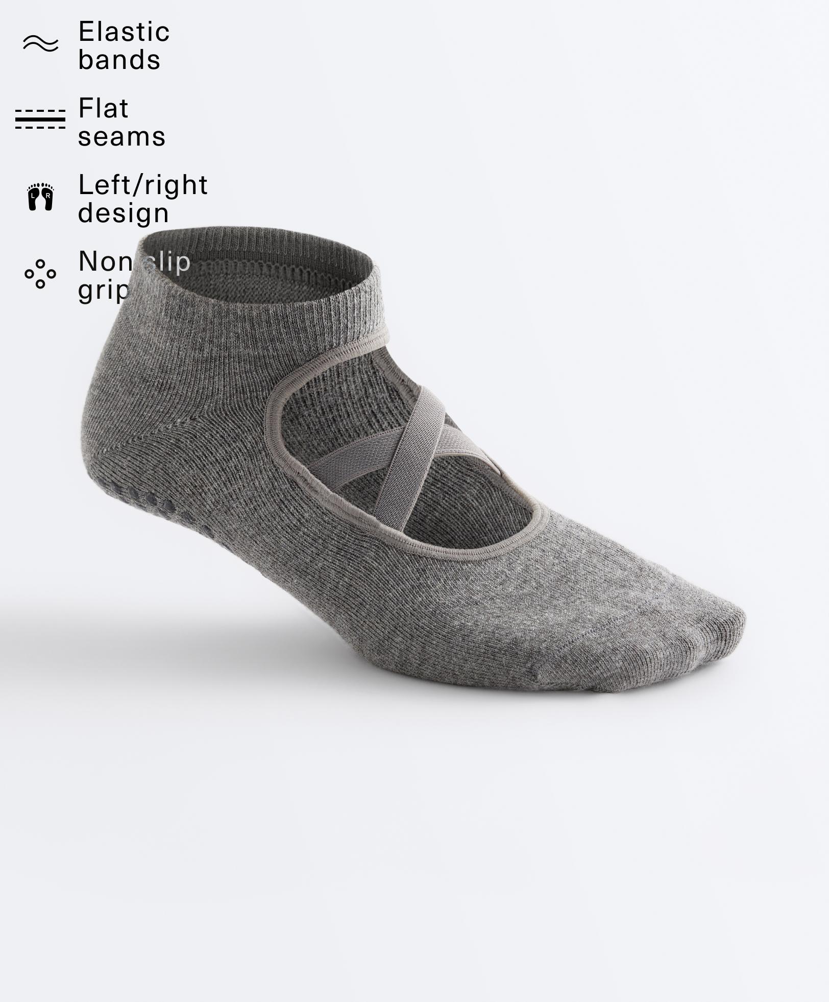 2 pairs of crossover strap cotton blend yoga and Pilates sneaker socks — PALE GREY MELANGE