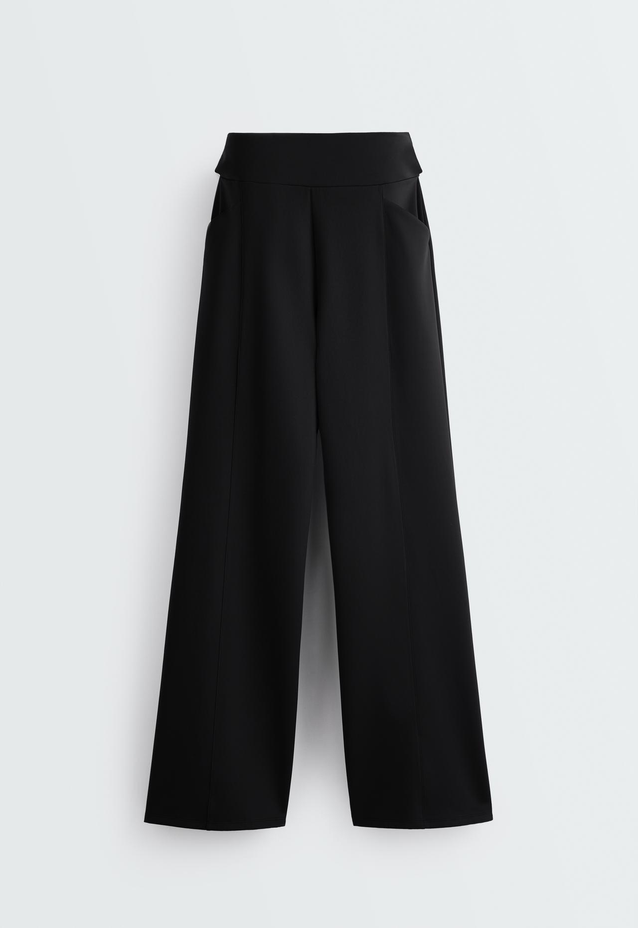 High rise wide-leg neoprene-effect trousers — BLACK
