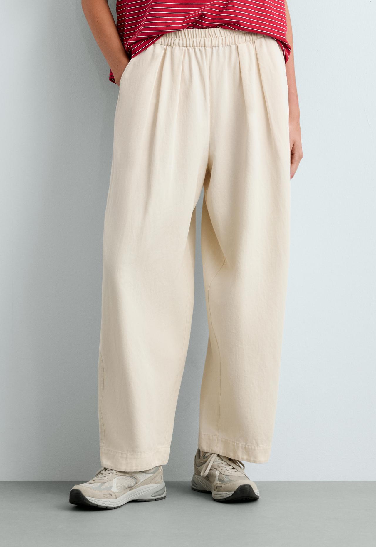 Cotton and 20% linen blend balloon trousers — ECRU