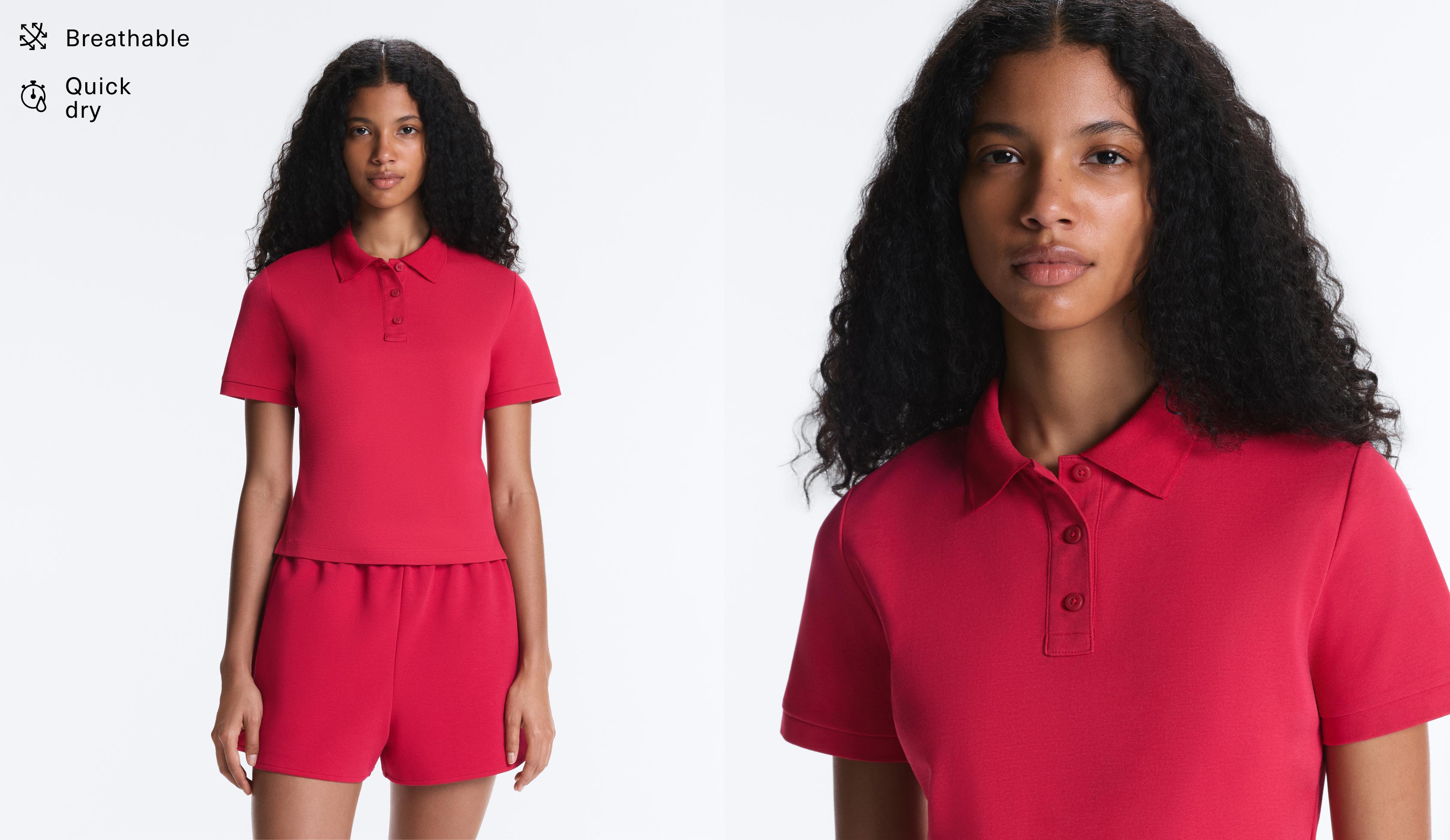 Slim-fit piqué cotton short-sleeve polo shirt — RED