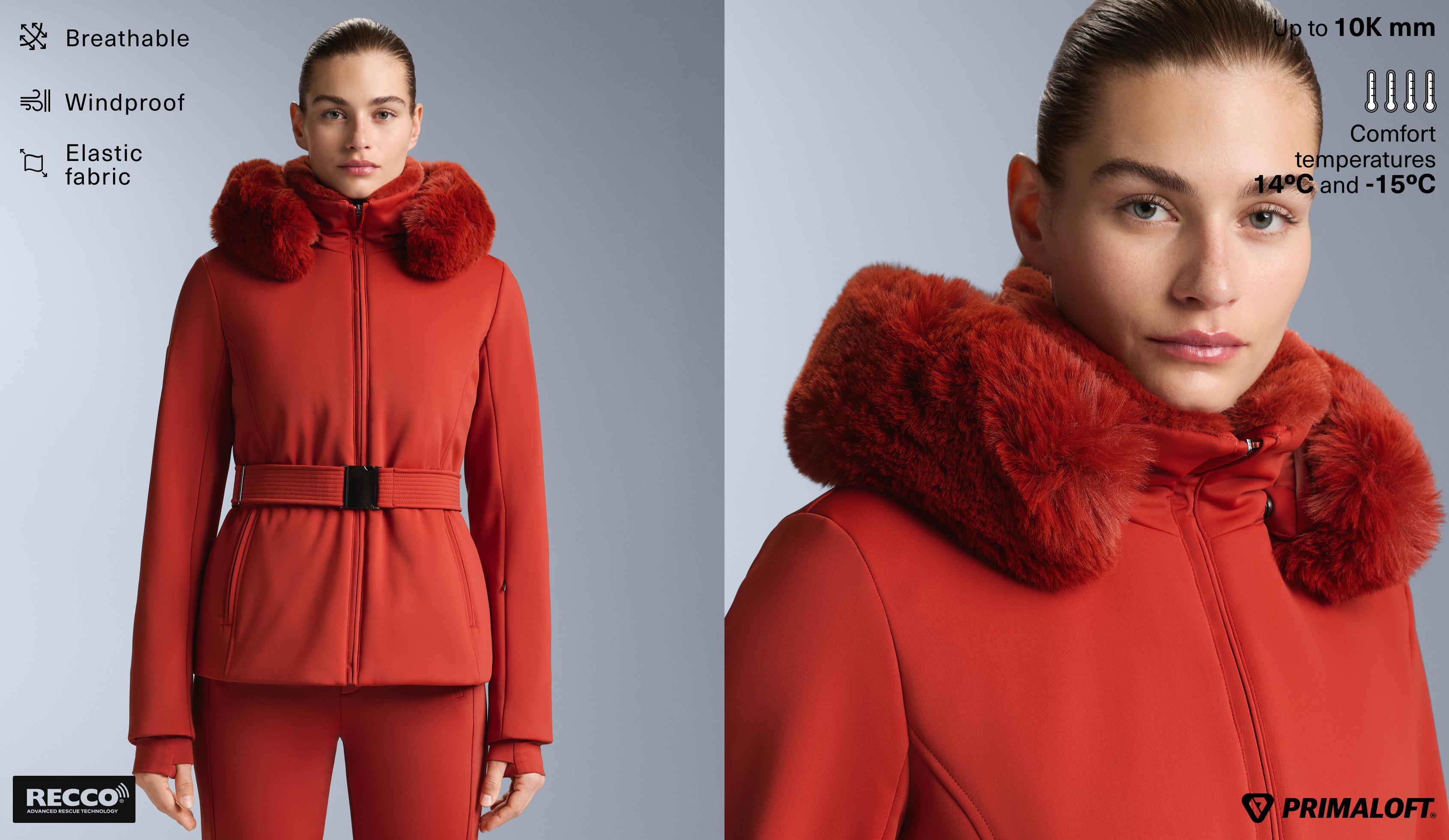 Primaloft® SKI water-resistant super-slim fit jacket — BRIGHT BURNT ORANGE 