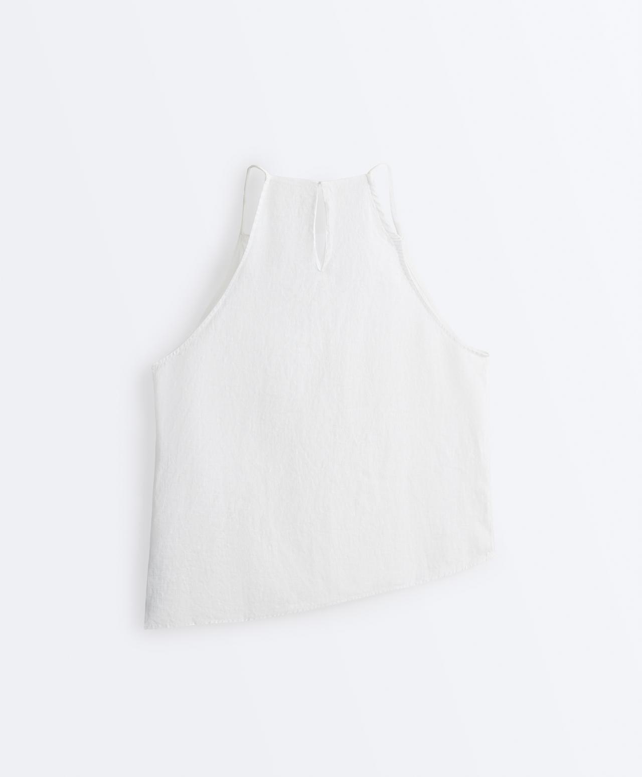 Asymmetric 100% linen sleeveless top — WHITE 