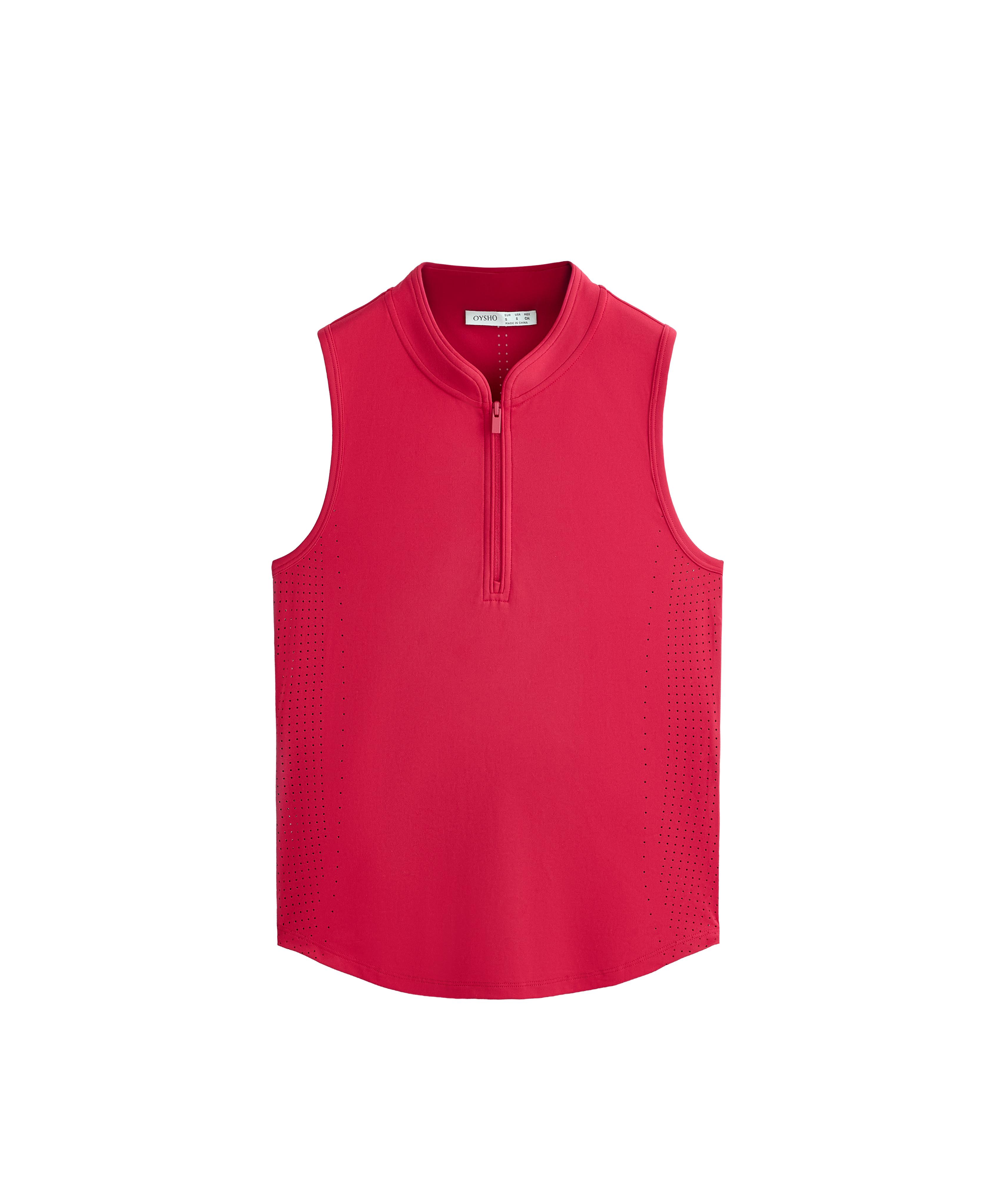 Technical sleeveless T-shirt with half zip — RED