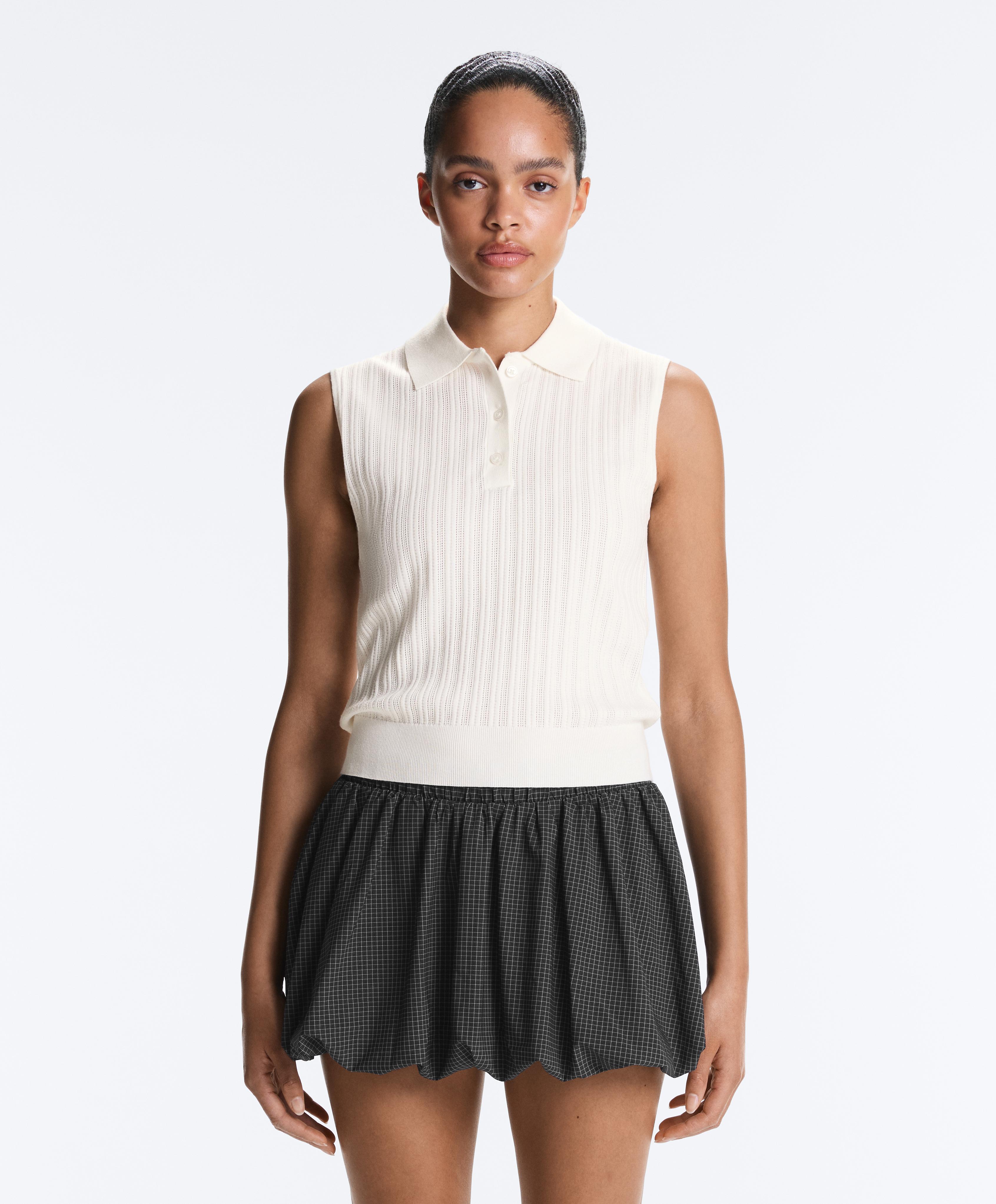 Sleeveless open knit jumper — WHITE