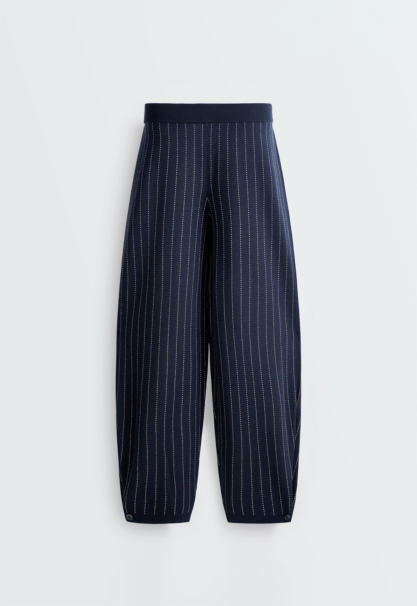 Pinstripe knit cocoon trousers — NAVY BLUE