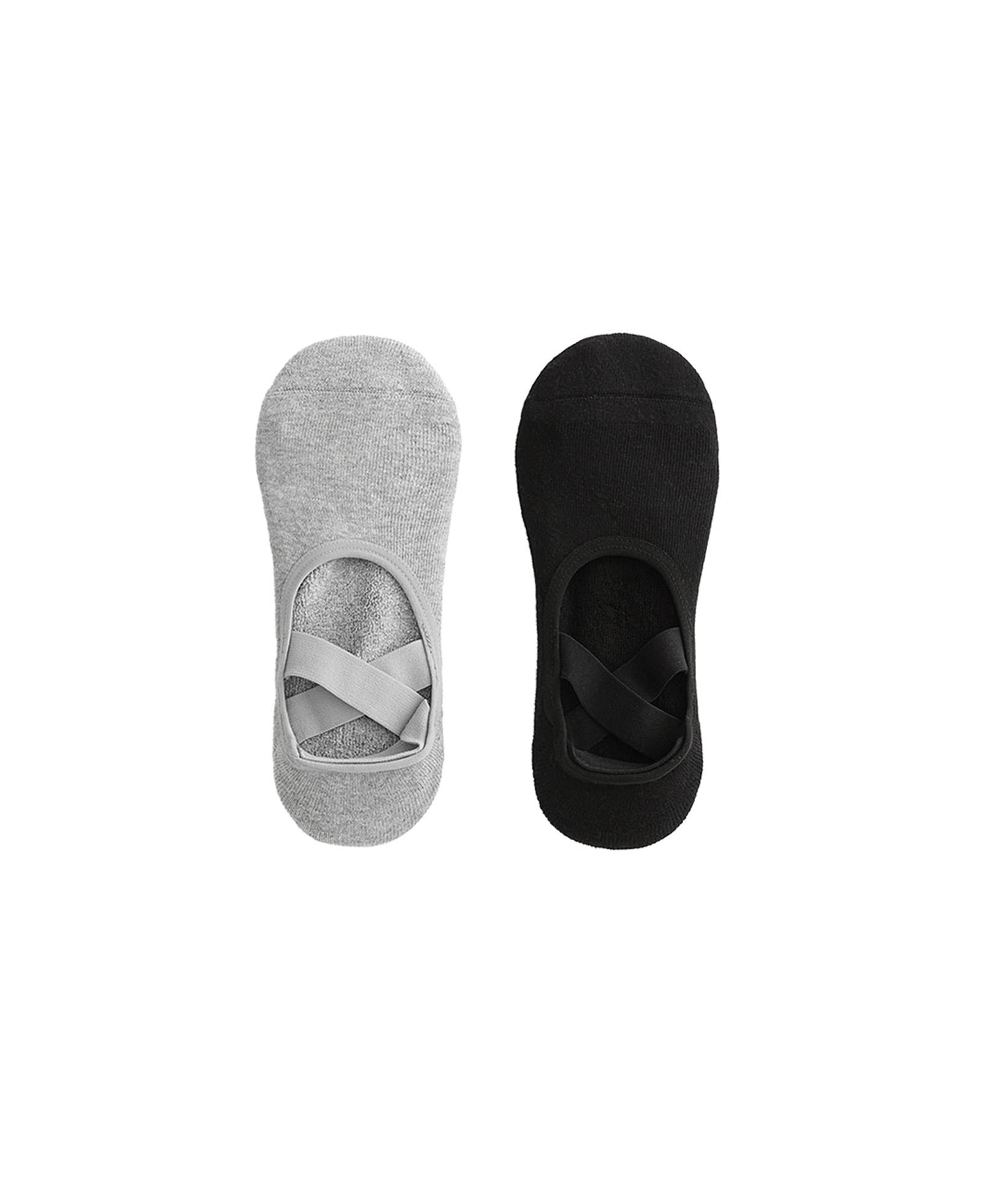 2 pairs of padded cotton blend yoga and Pilates socks with crossover straps — BLACK