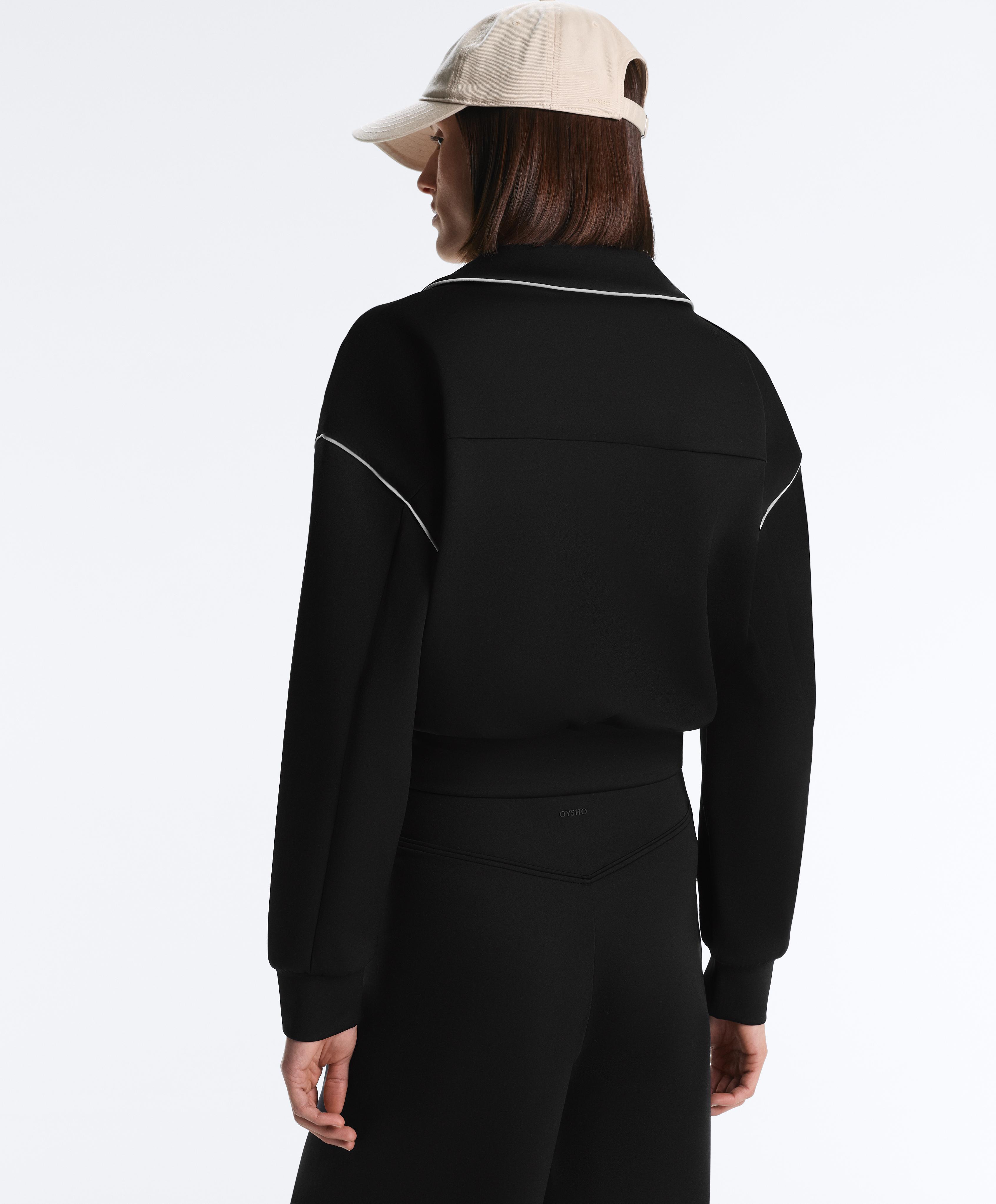 Neoprene-effect piping jacket — BLACK