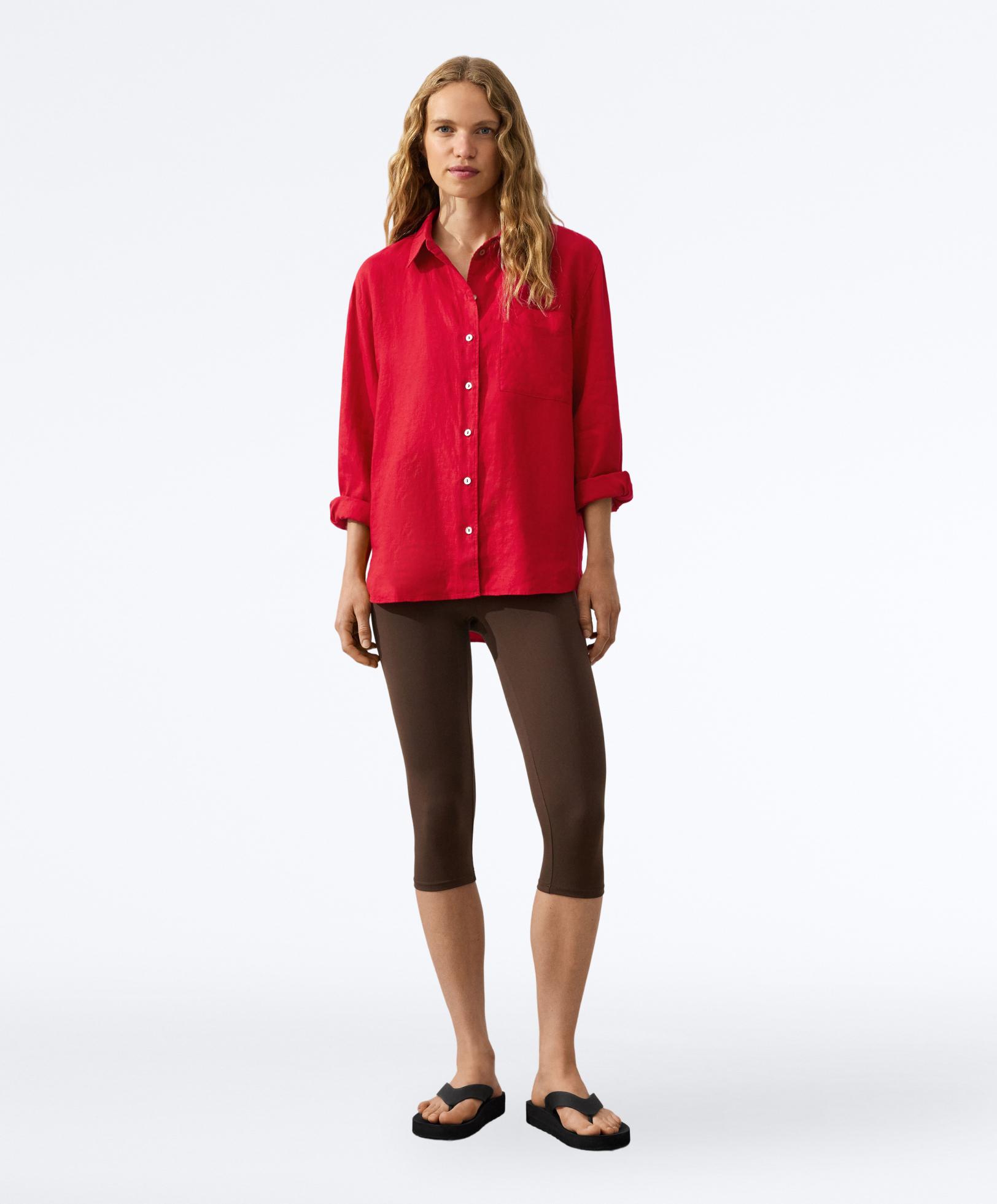 100% linen relaxed shirt — BRIGHT RED