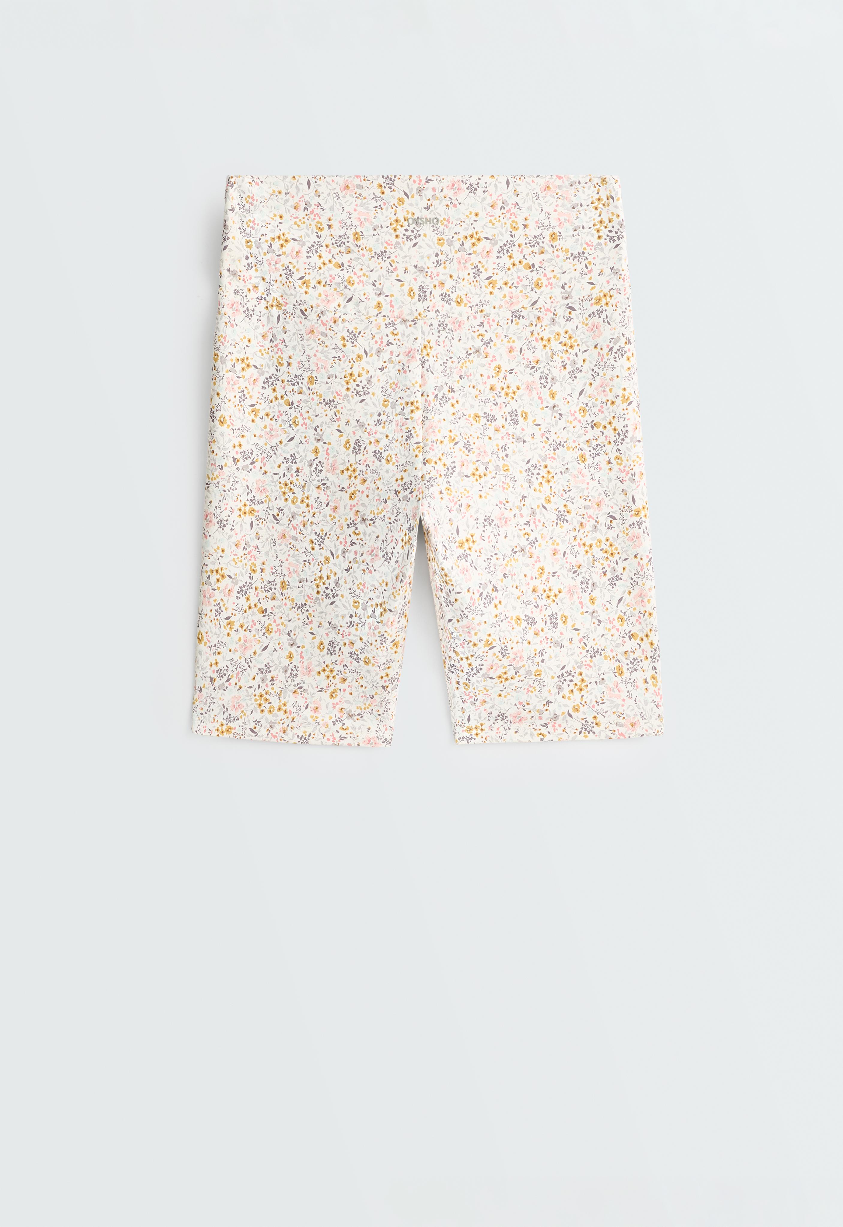 Comfortlux 20cm high-waisted floral biker leggings — PALE ECRU