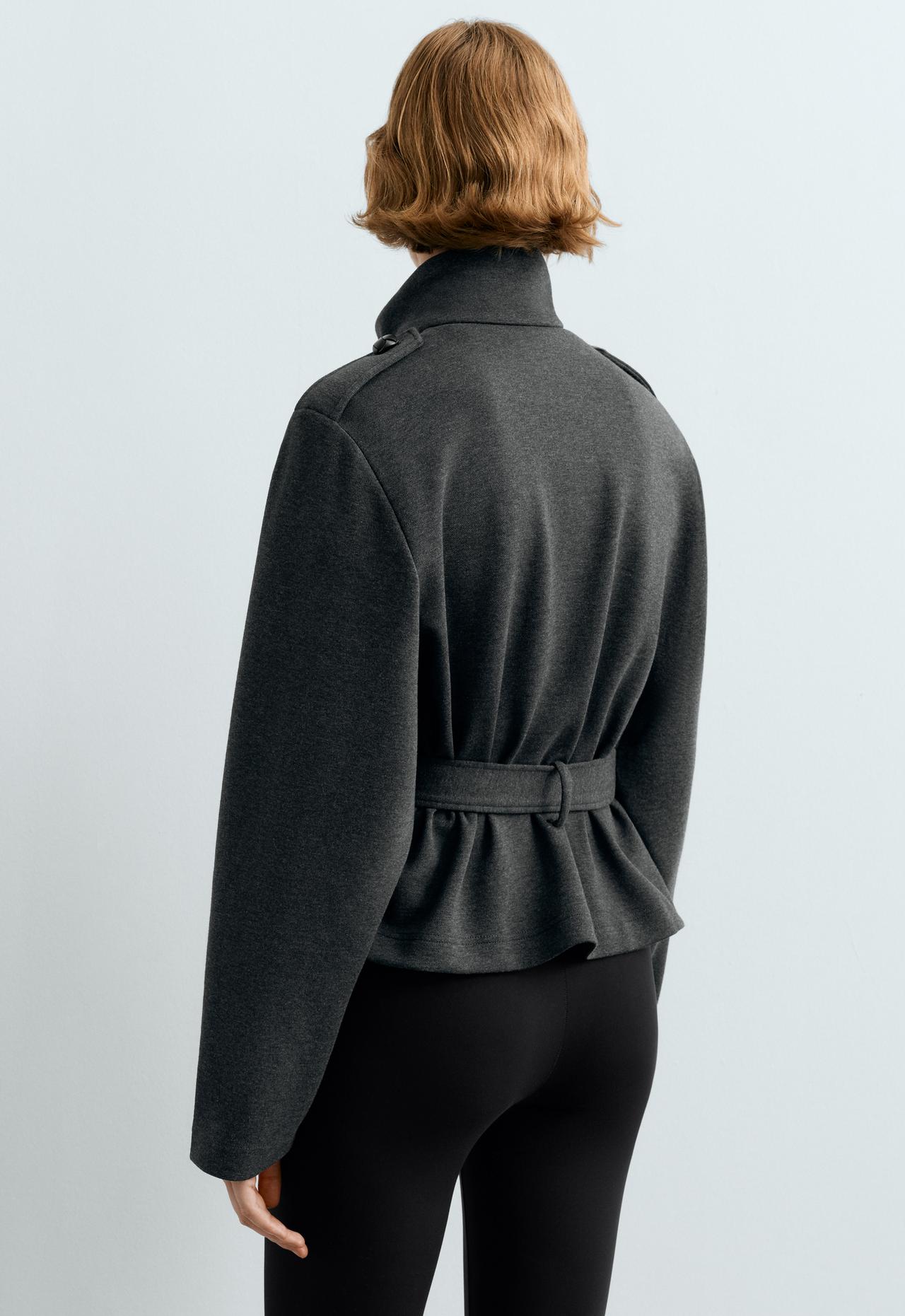 Short cotton piqué jacket with belt — DARK GREY