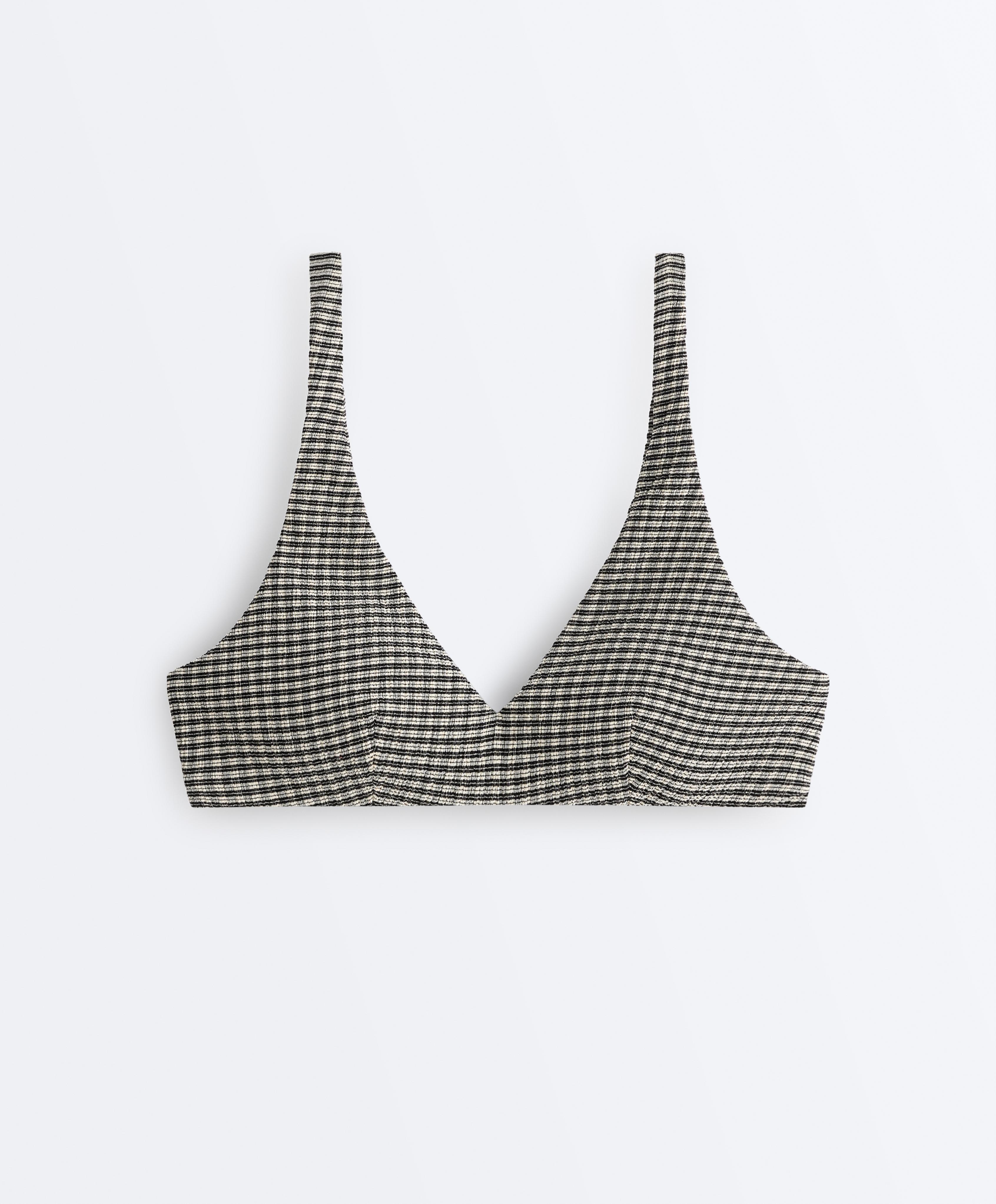Mini checked halter bikini top — BLACK