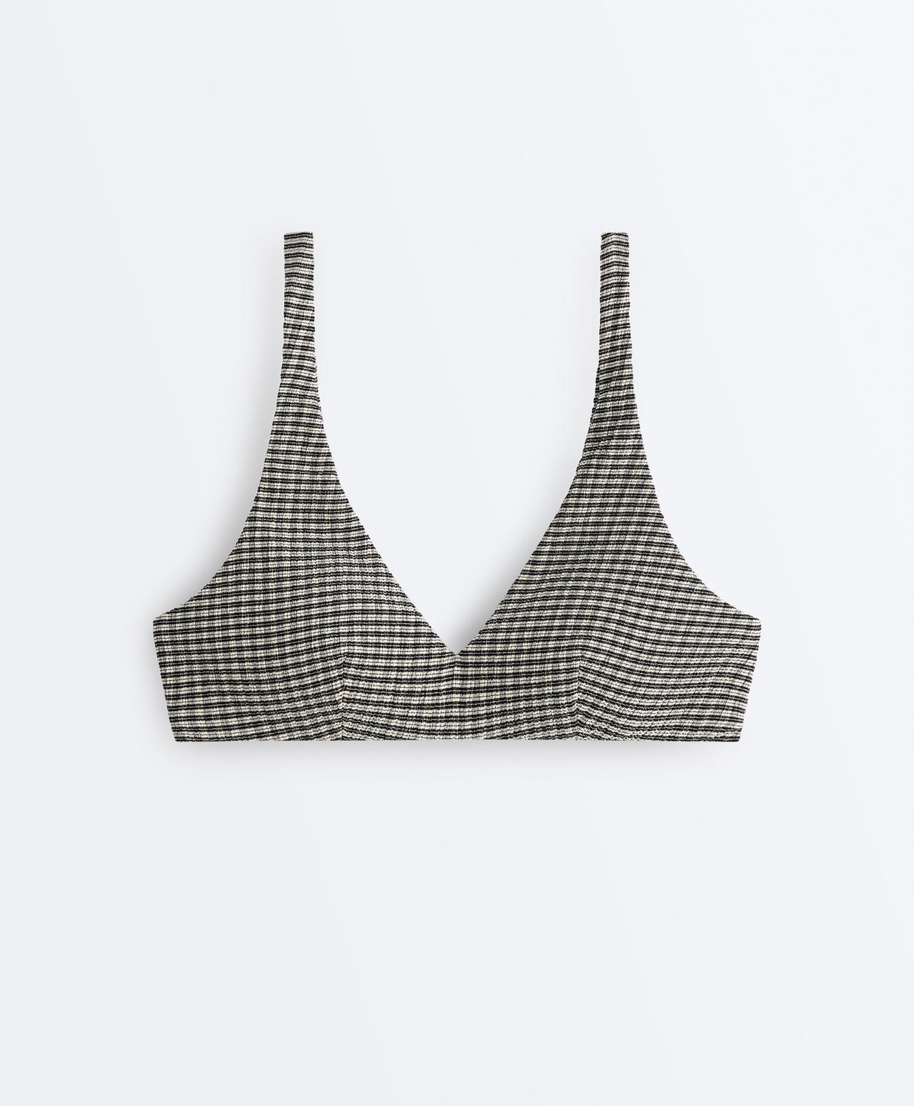 Mini checked halter bikini top — BLACK