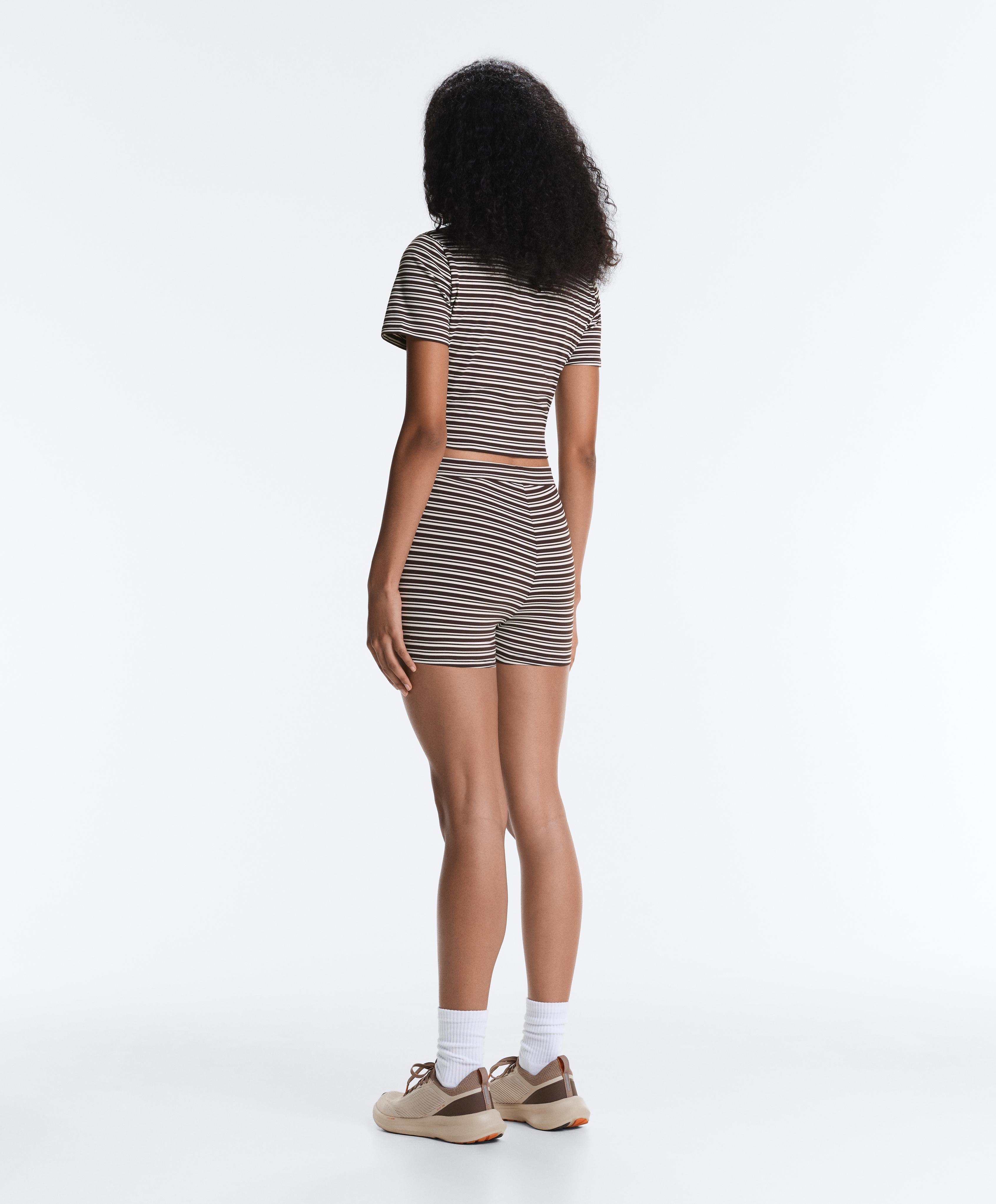 Comfortlux high-rise 5cm striped hot pants — DARK BROWN