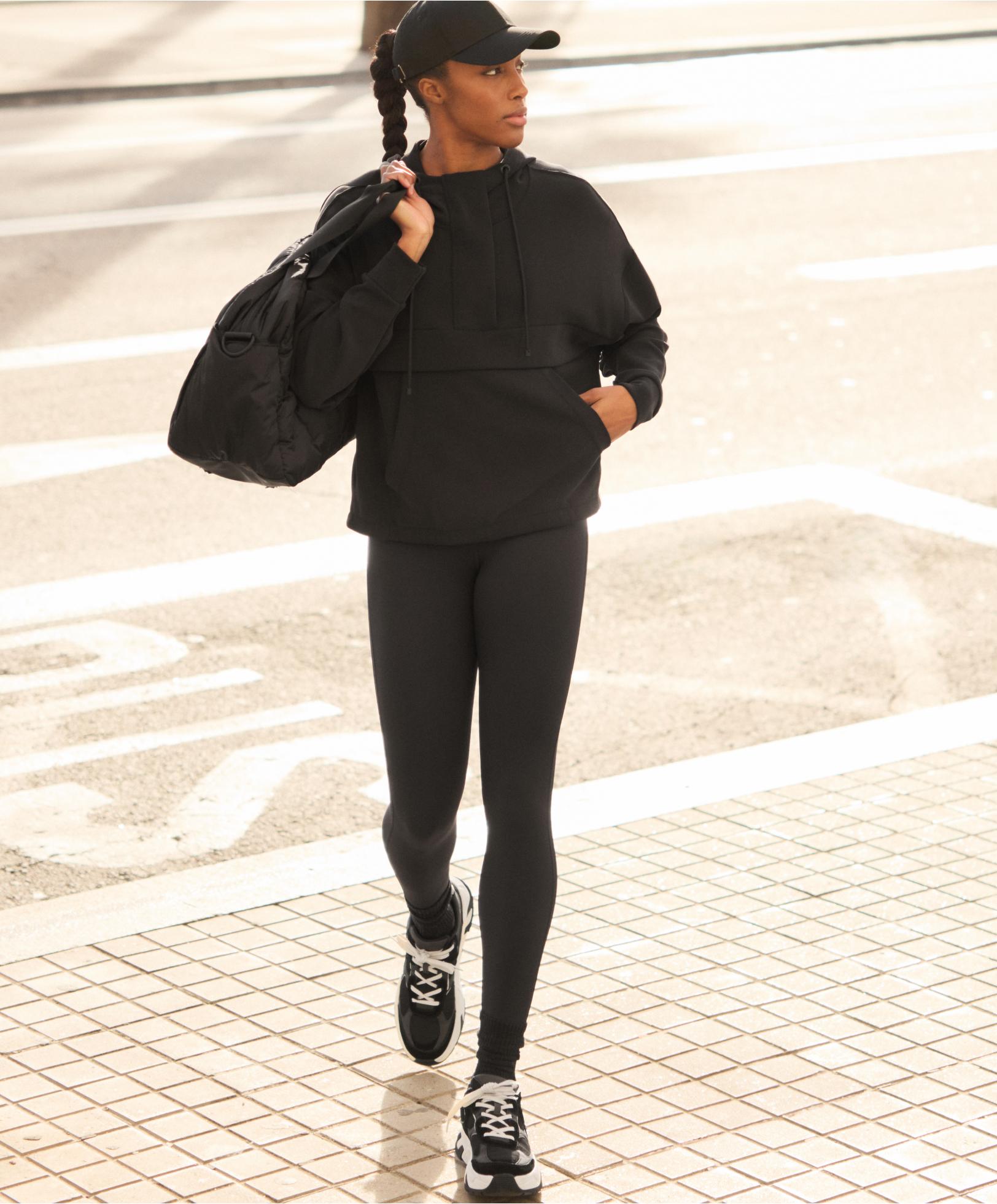 Soft-touch modal sweatshirt with zip — BLACK