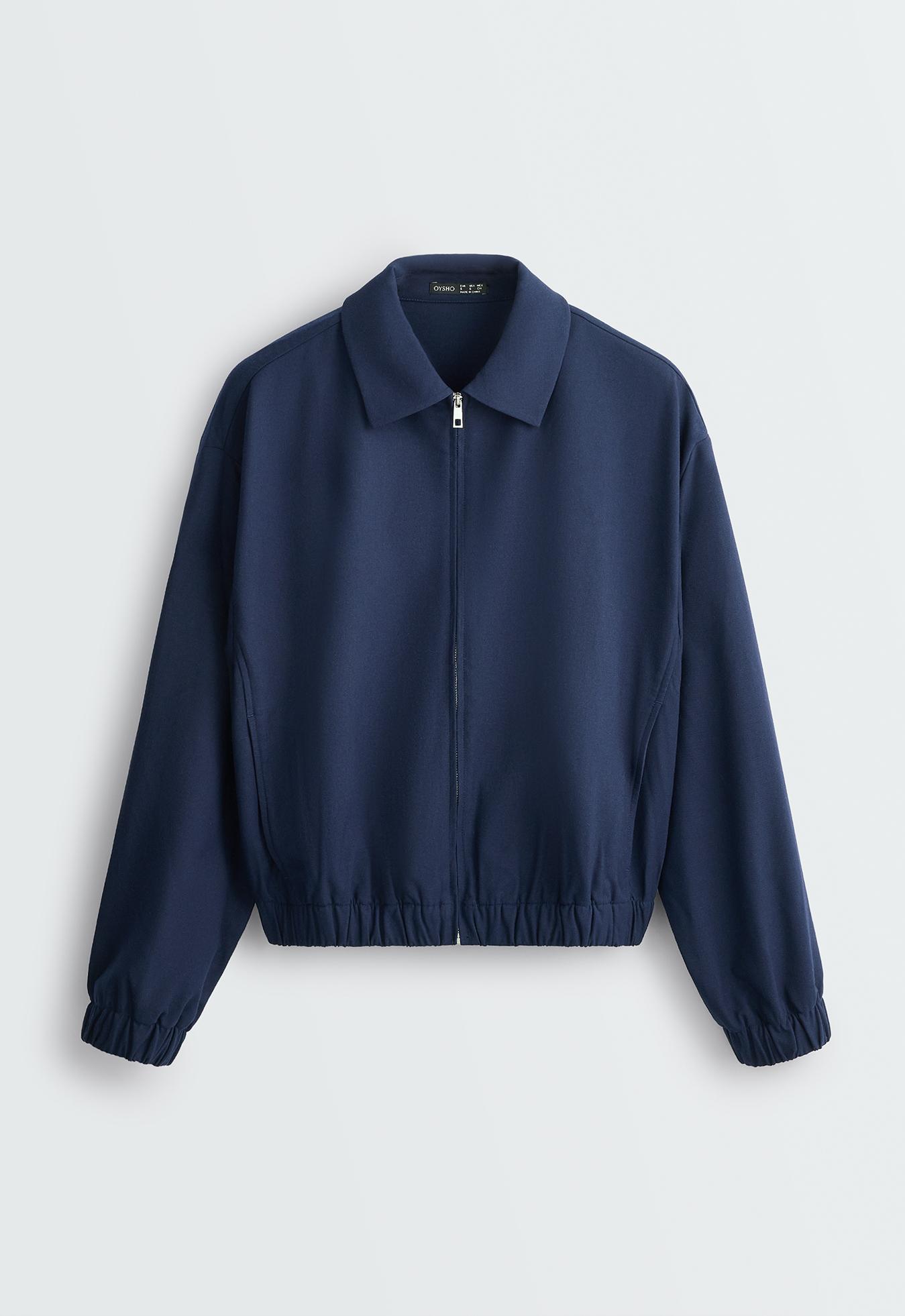 Cropped lapel collar jacket with wool — NAVY BLUE